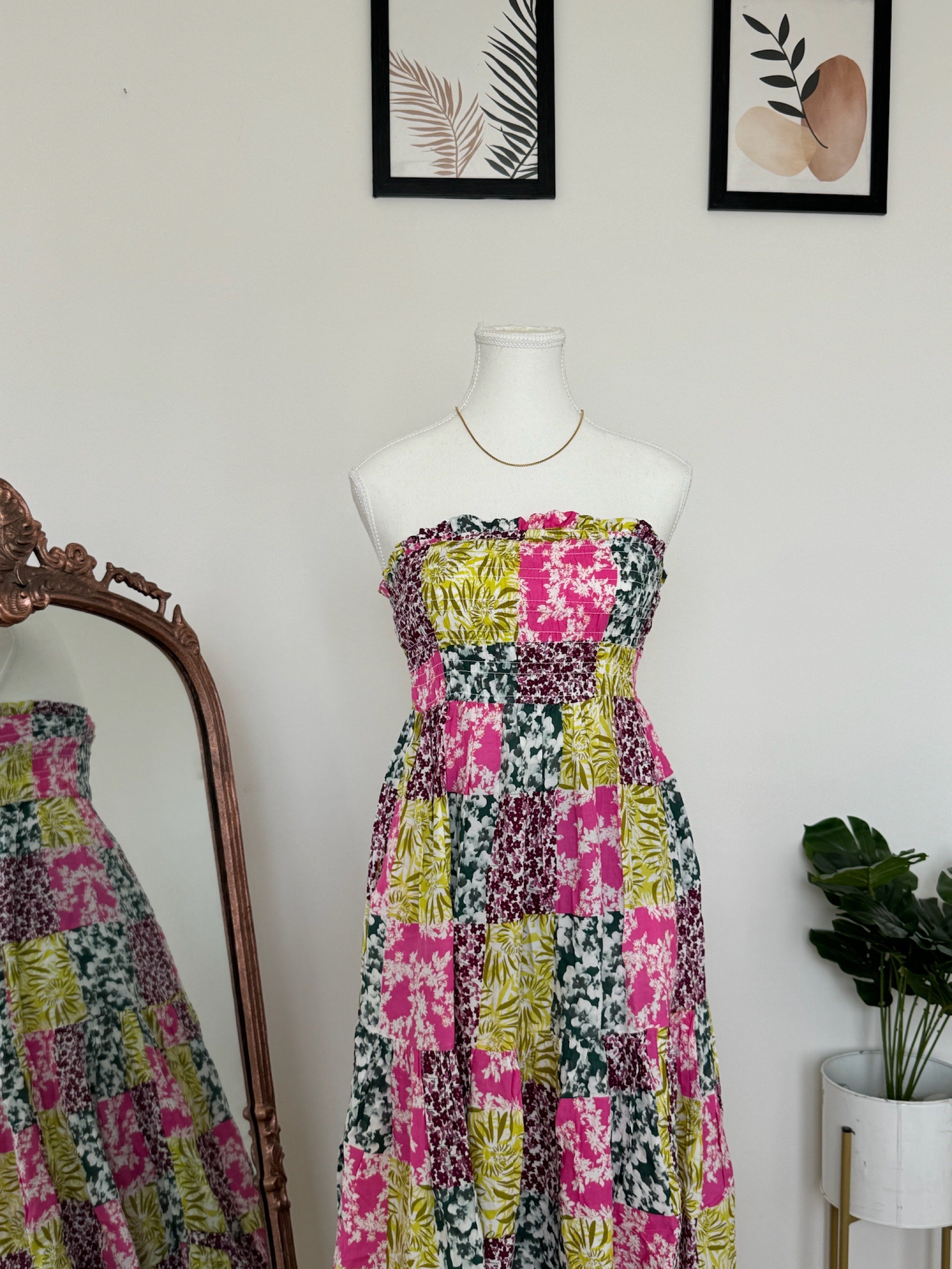 Multicoloured Printed Dress with Pockets