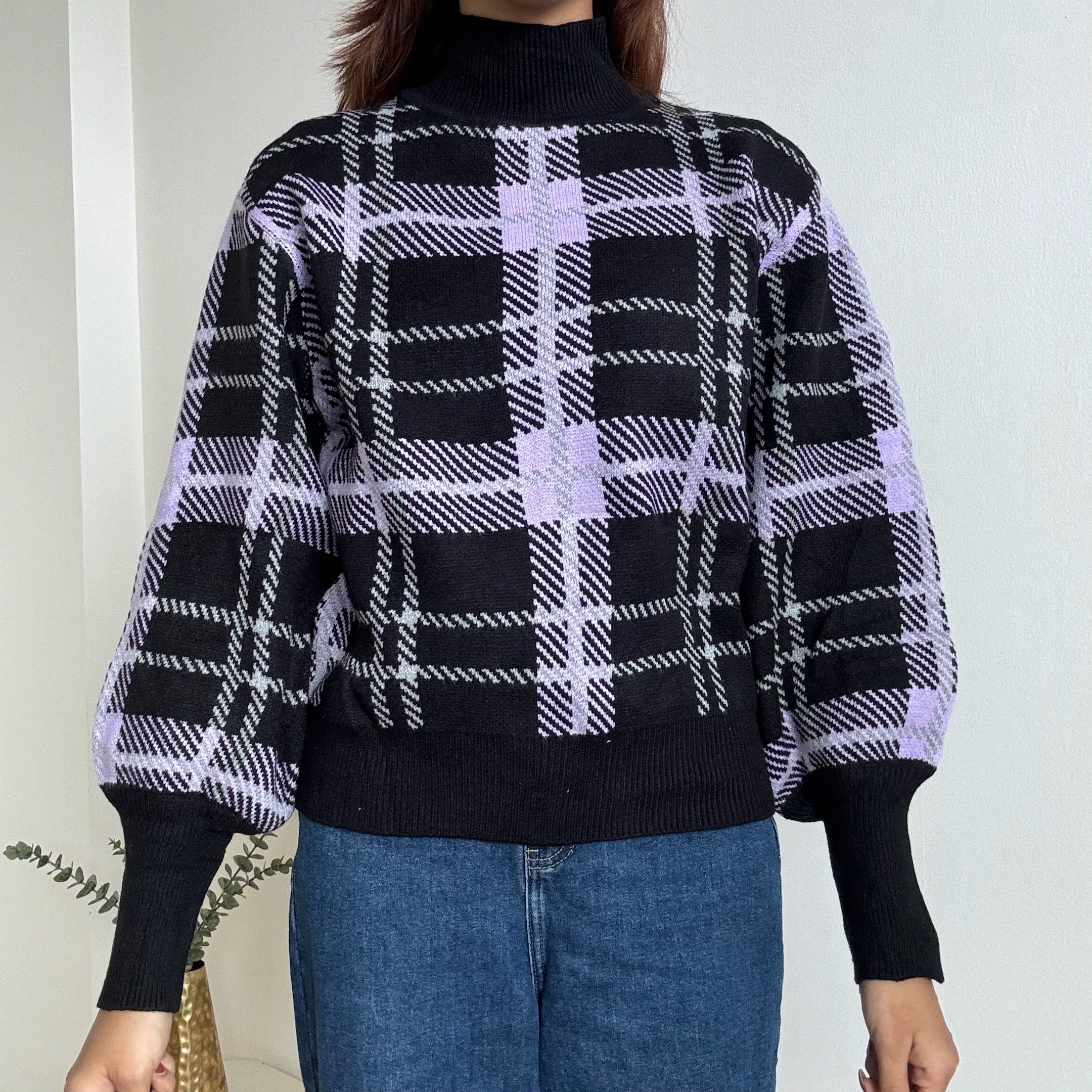 Black-Purple Plaid Sweater