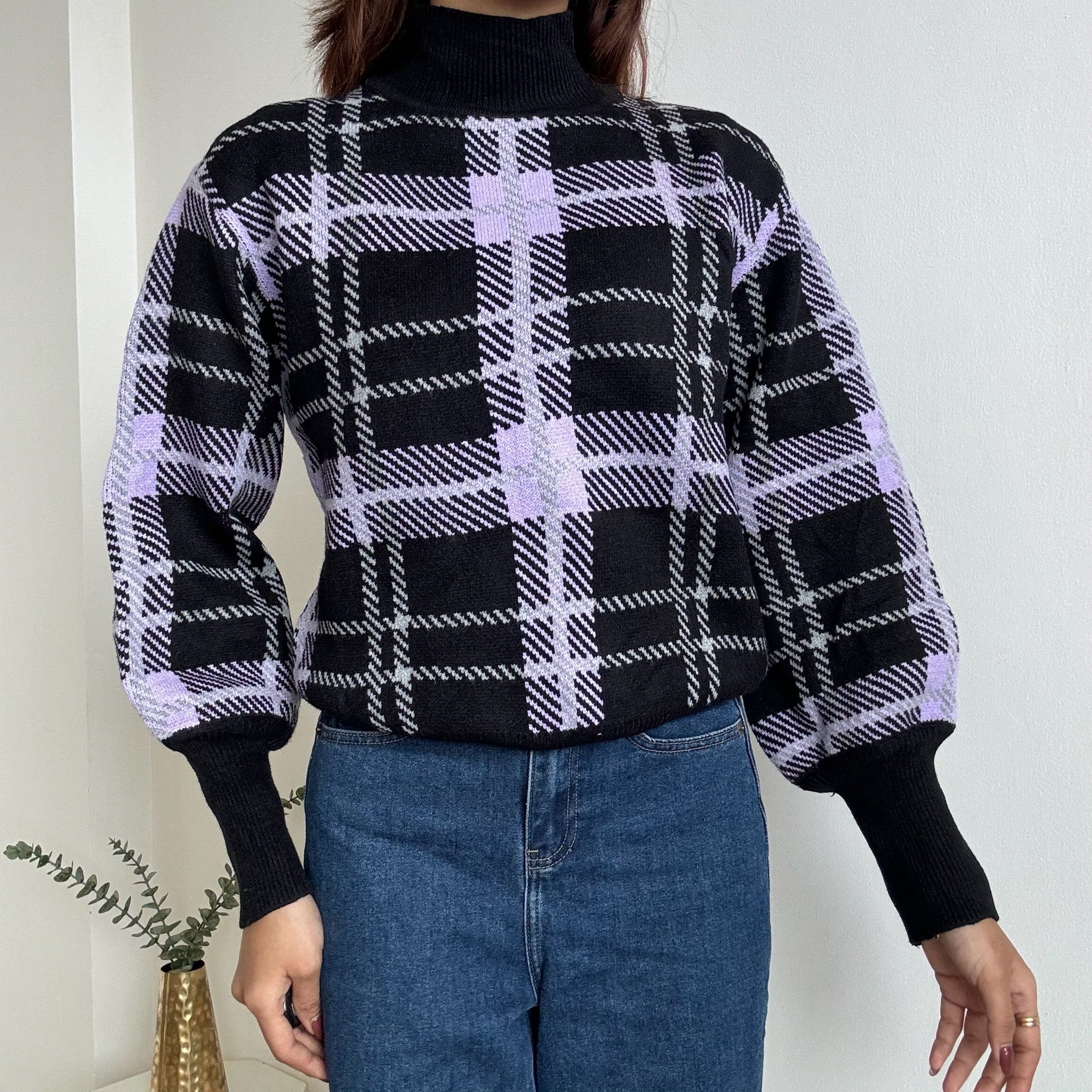 Black-Purple Plaid Sweater