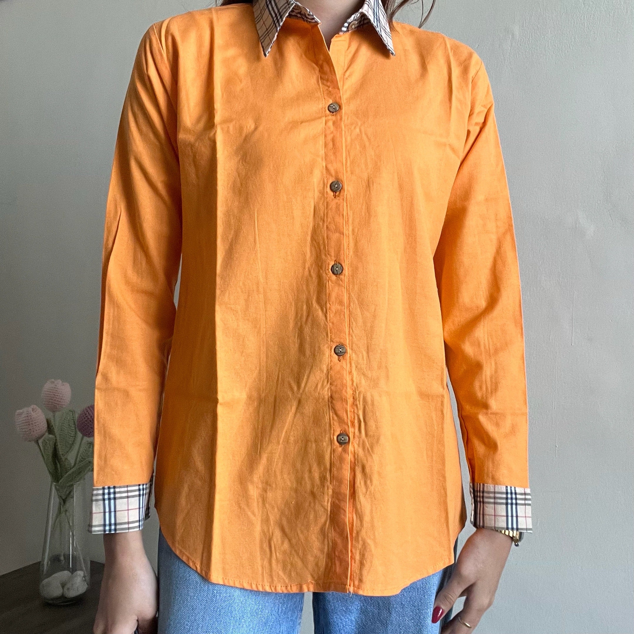 Orange Checkered collar shirt