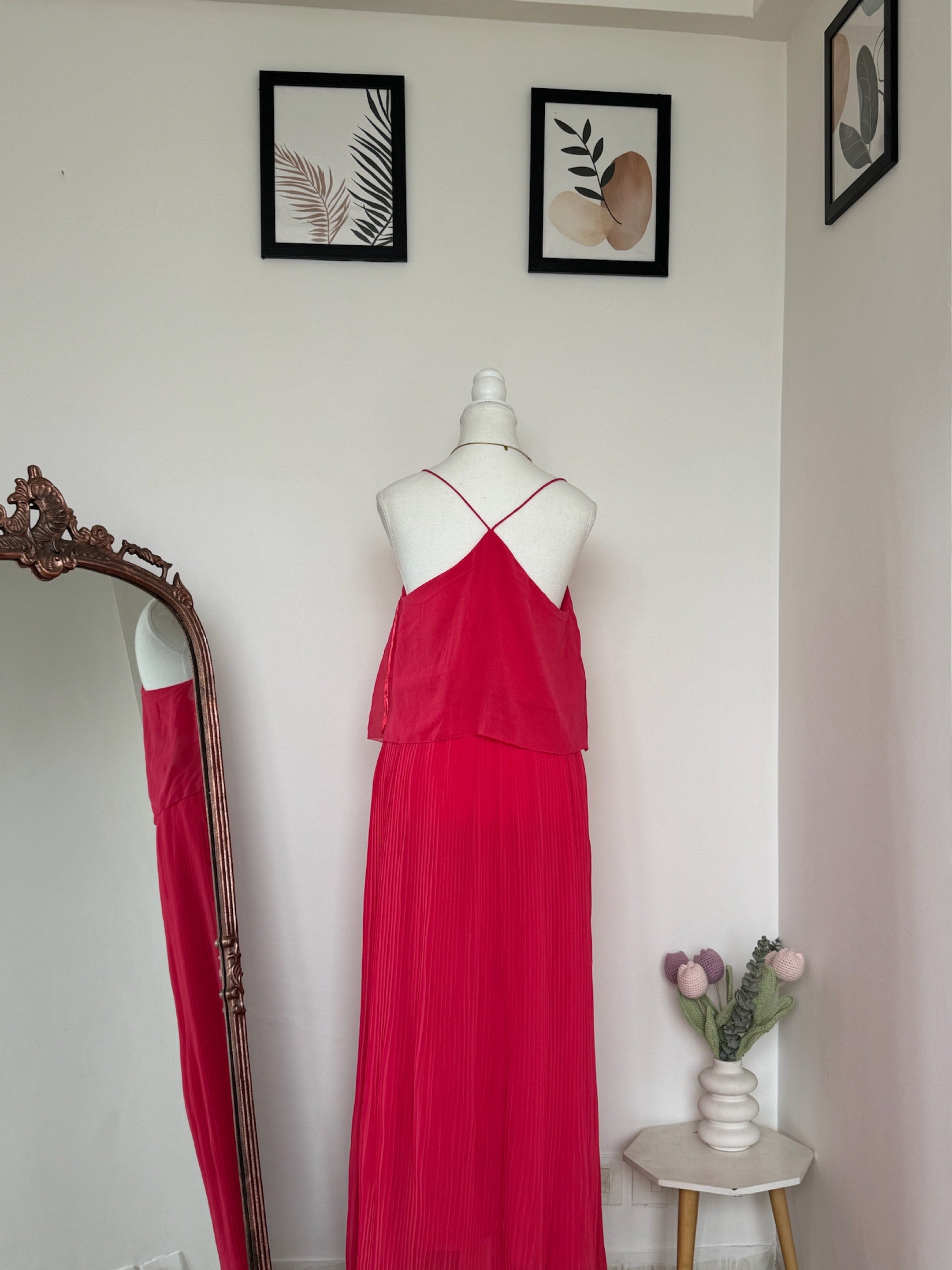 Hot Pink Pleated Maxi Dress