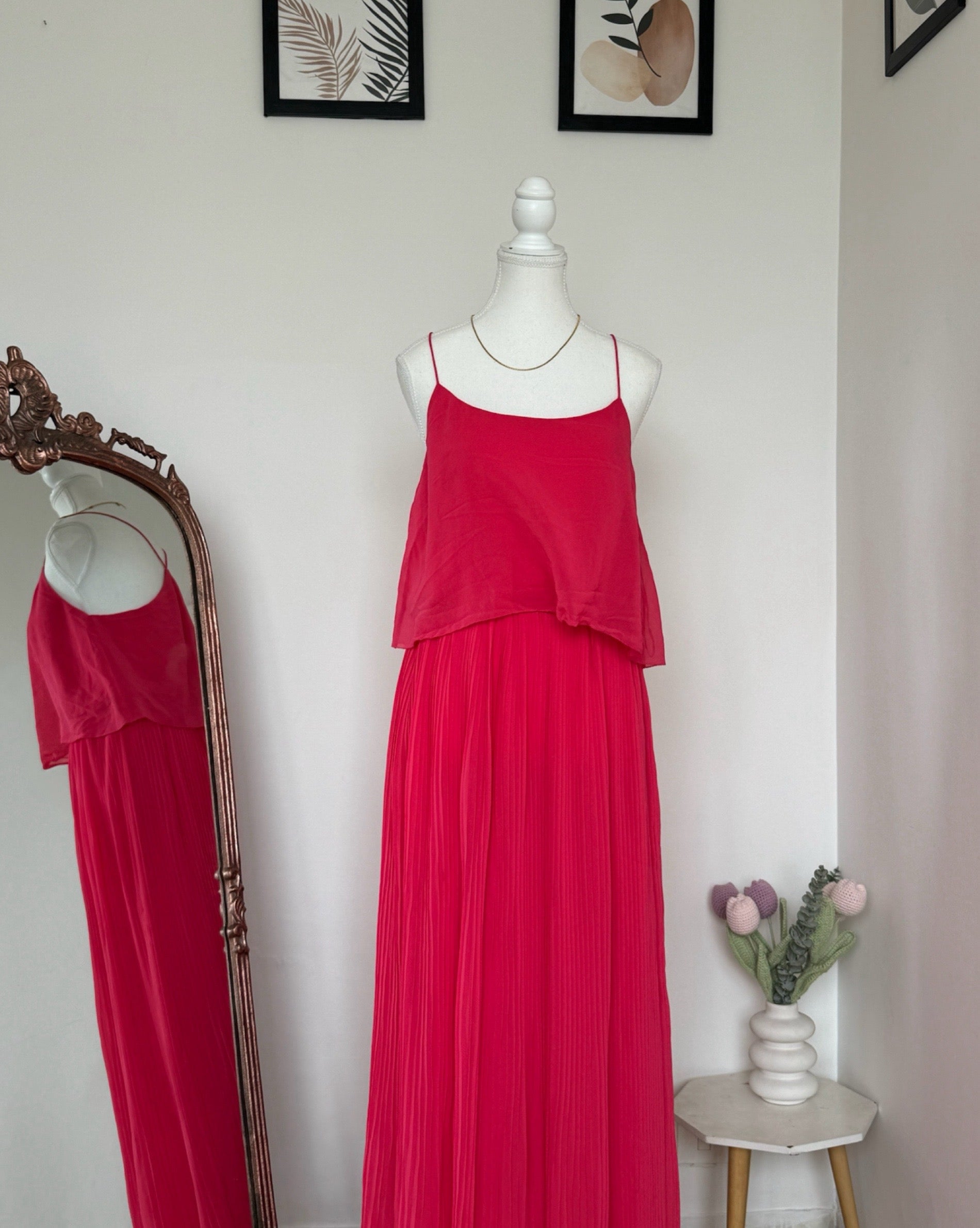 Hot Pink Pleated Maxi Dress