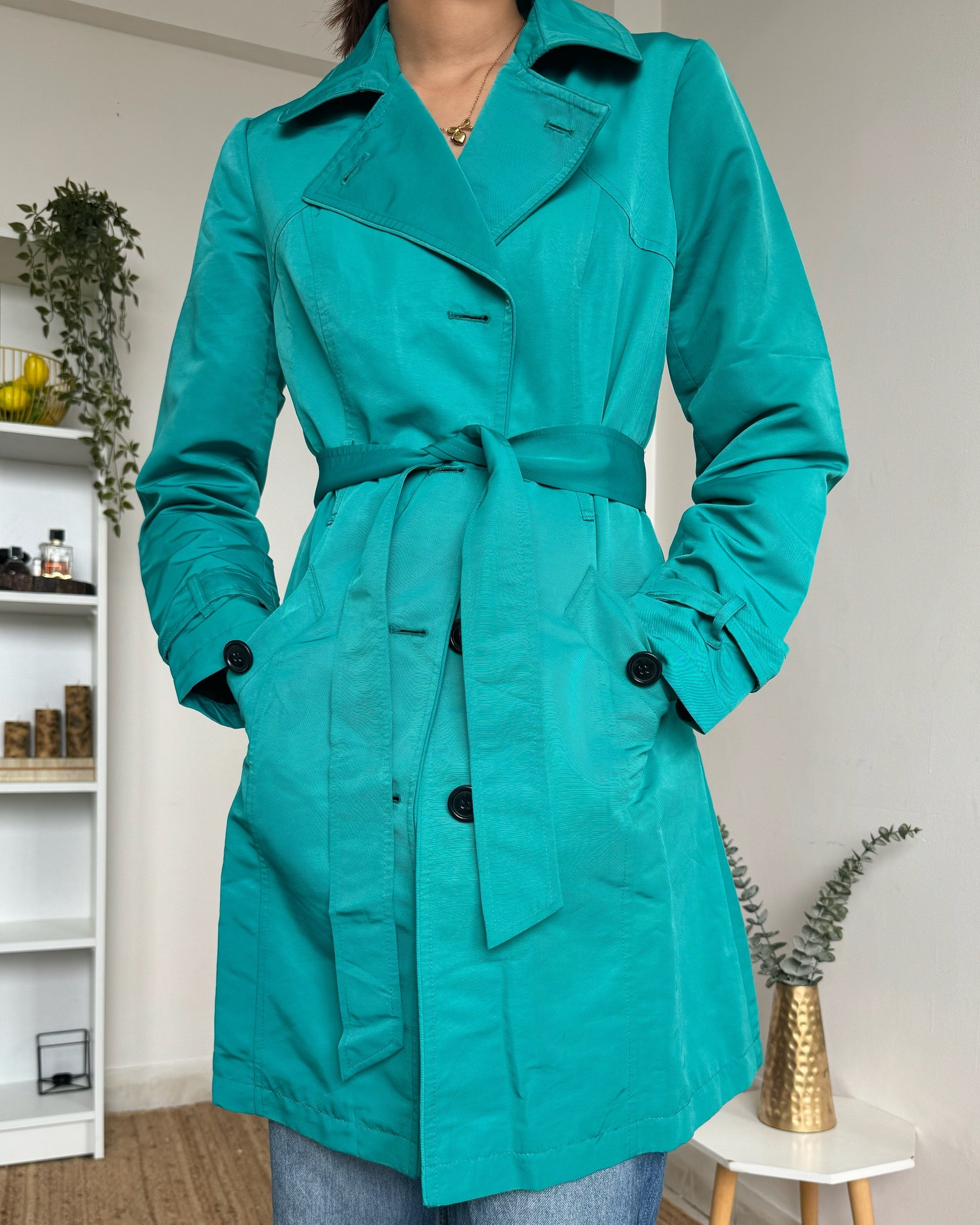 MS Teal Short Trench Coat