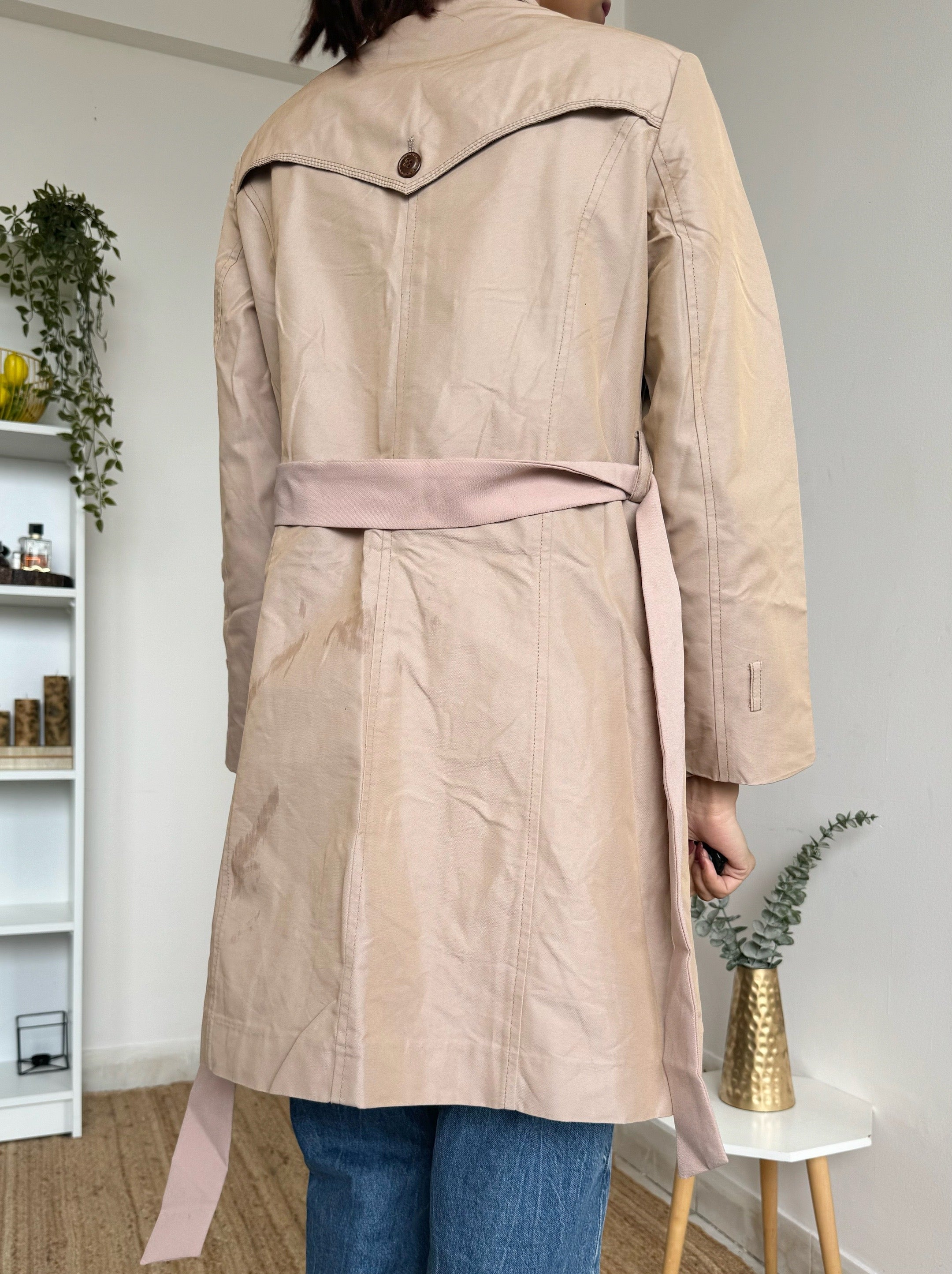 Solid Beige Trench Coat - mp