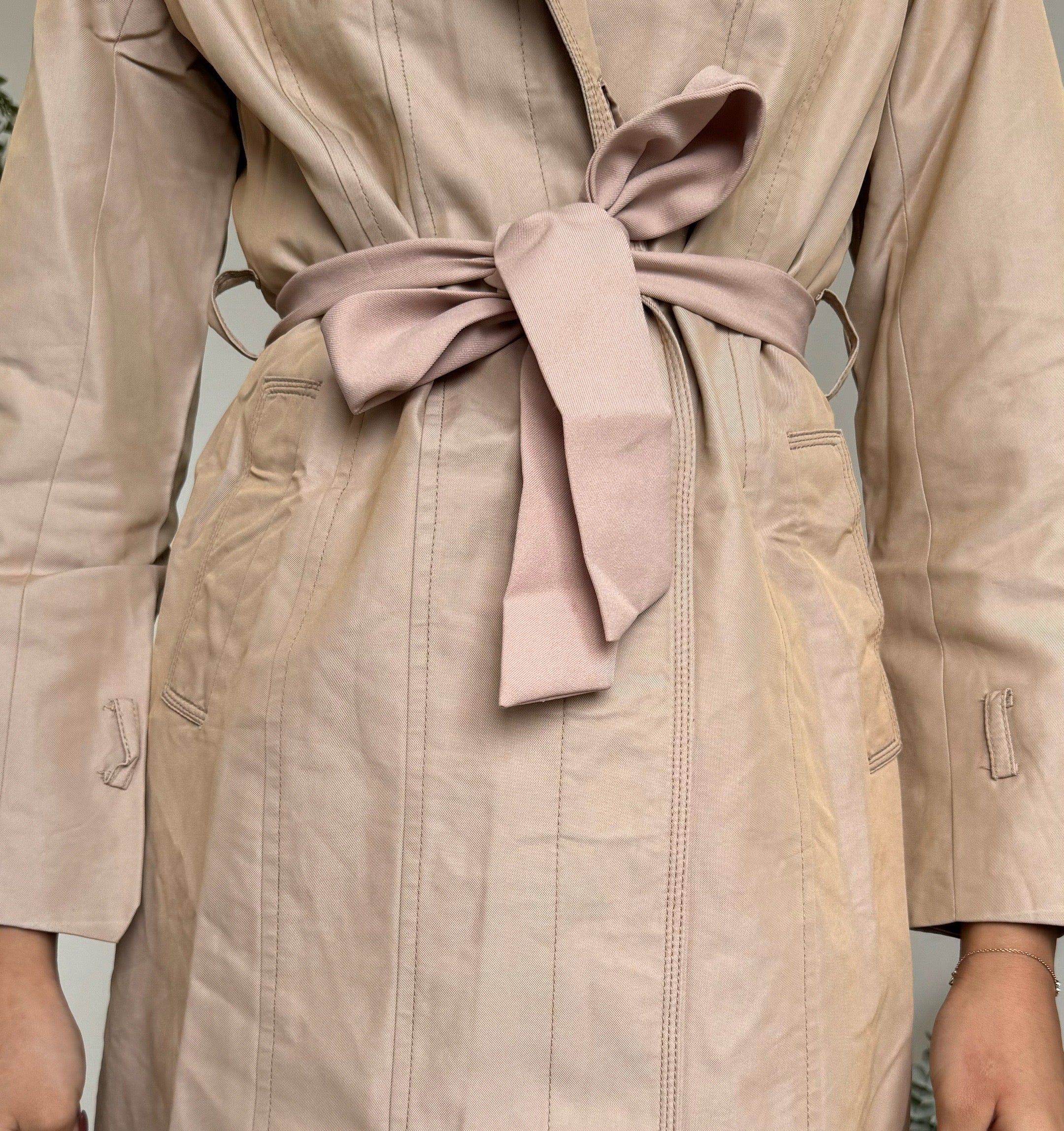 Solid Beige Trench Coat - mp