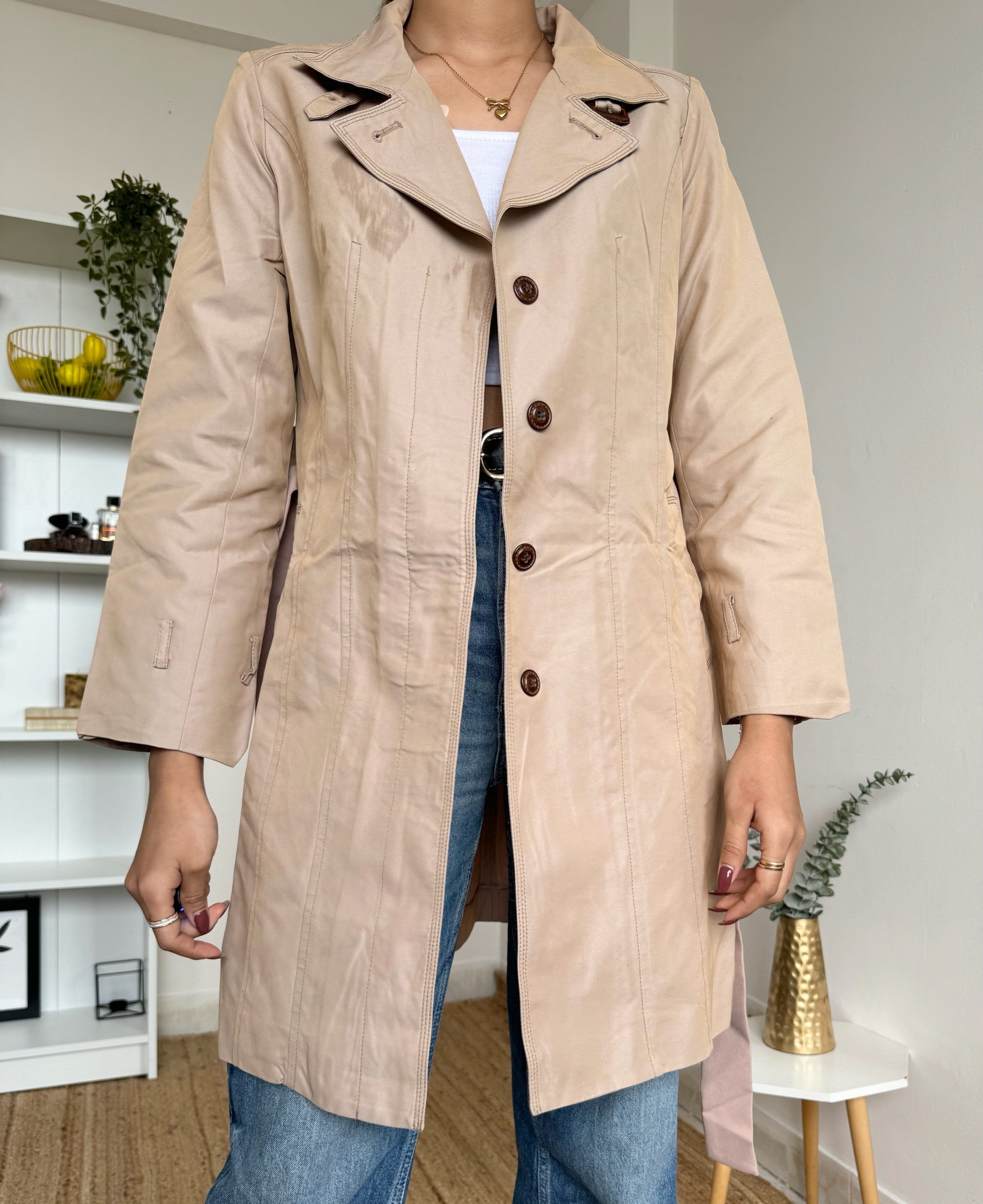 Solid Beige Trench Coat - mp