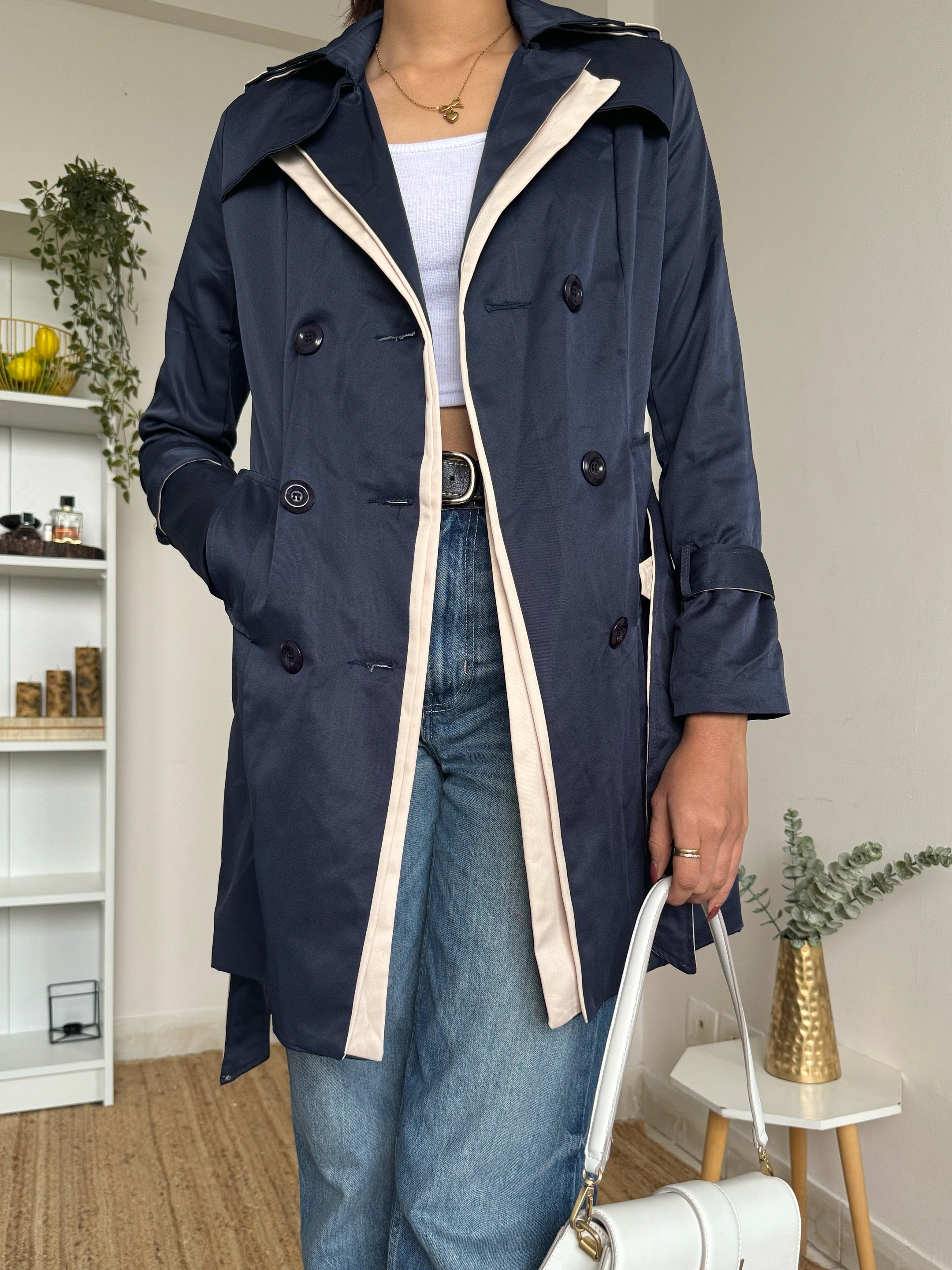 Navy Short Trench Coat