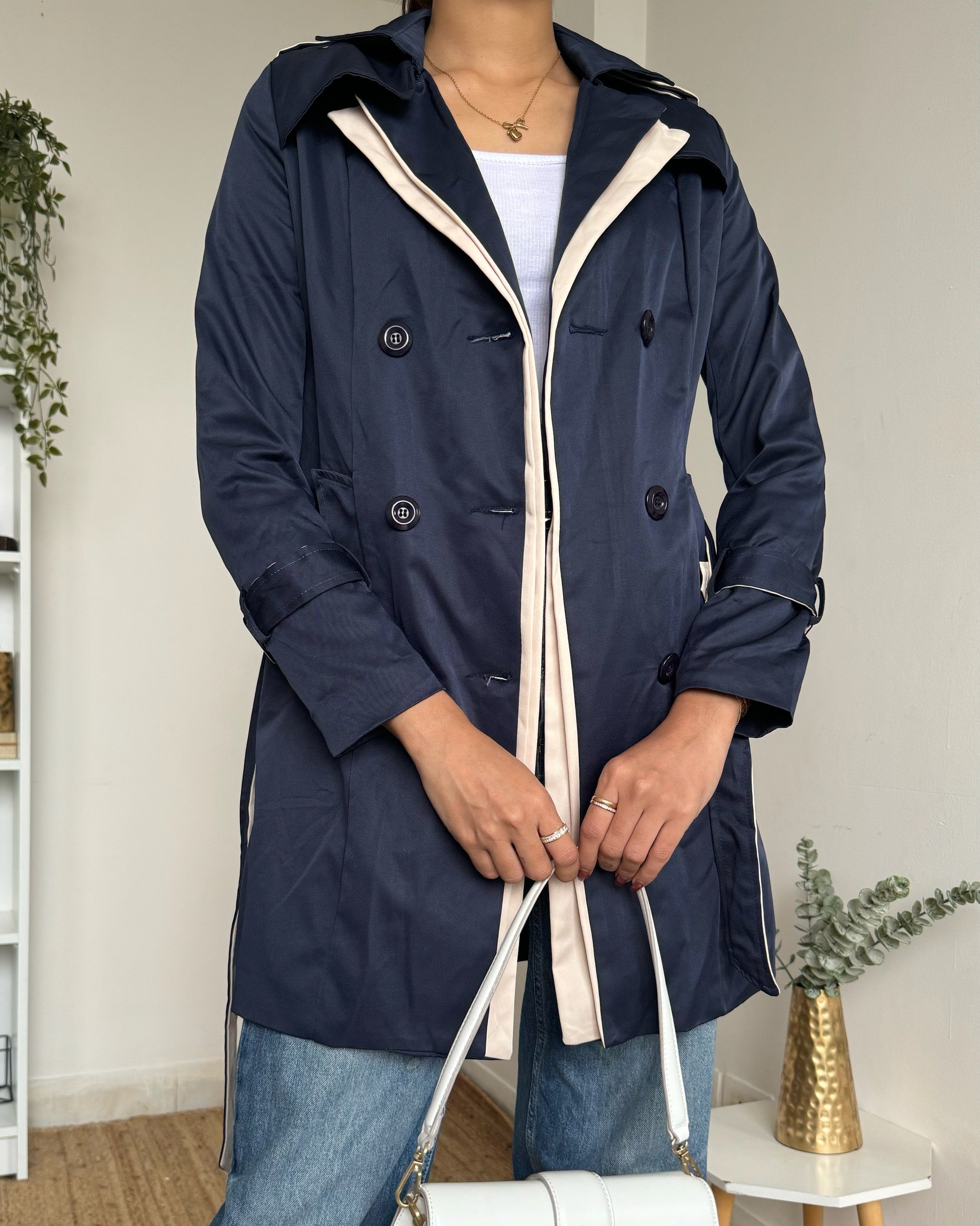 Navy Short Trench Coat