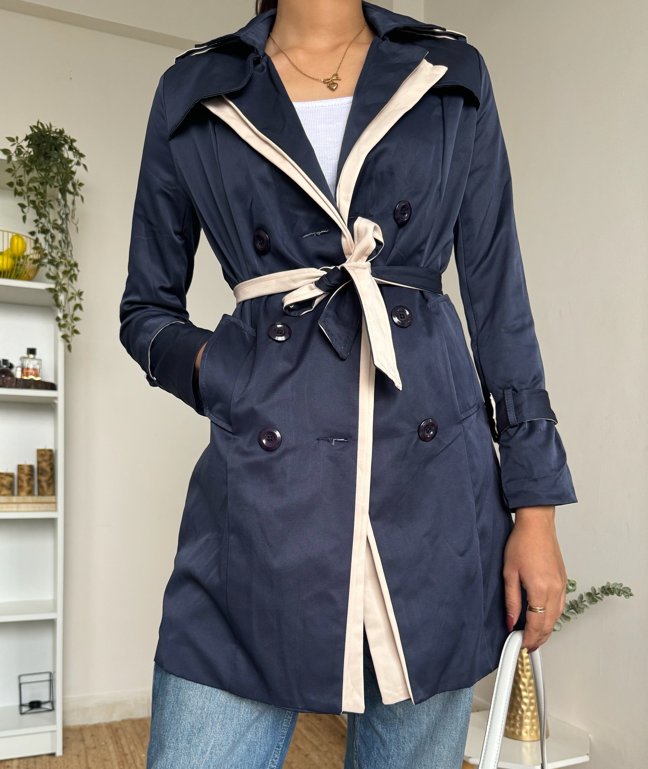 Navy Short Trench Coat