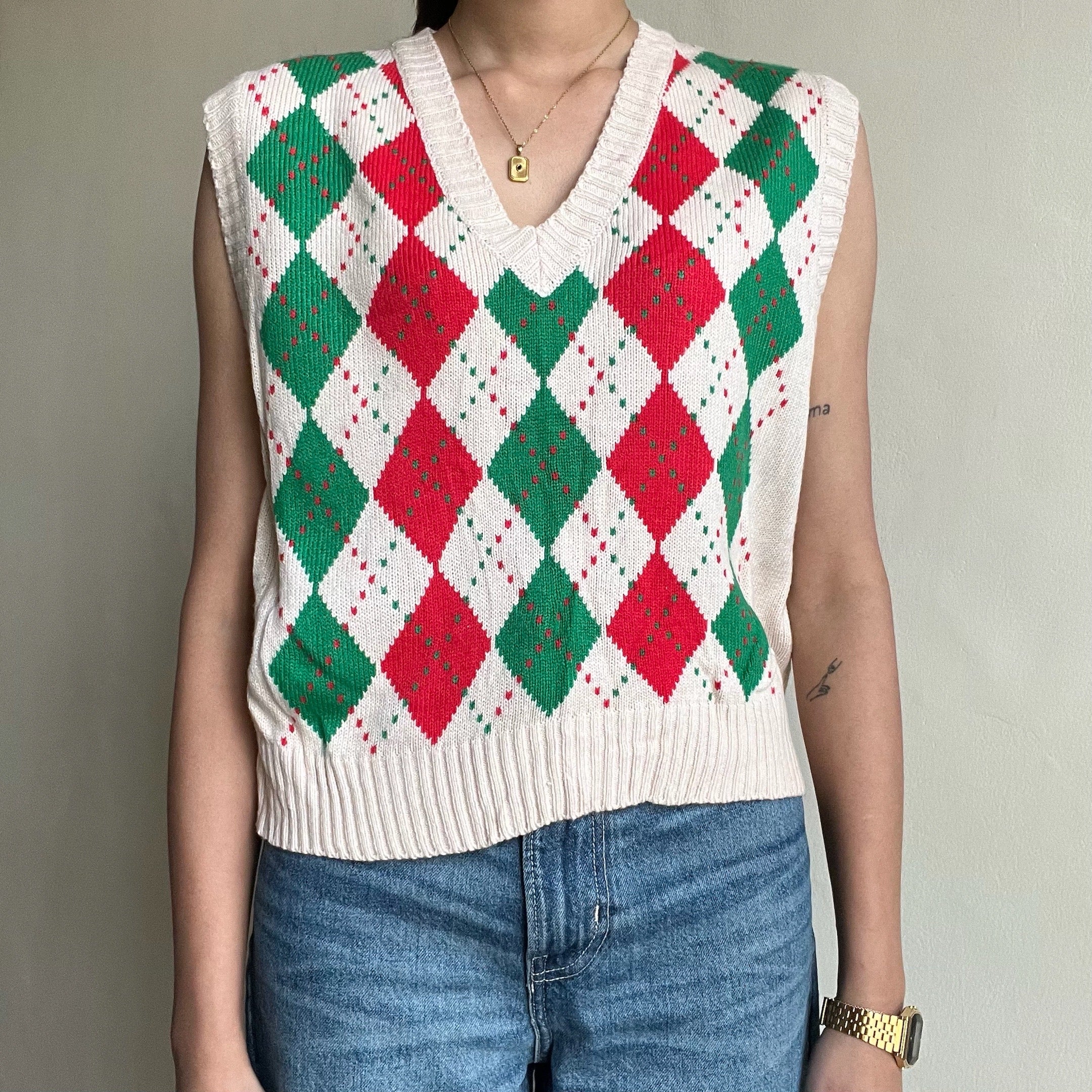 Red-Green Argyle Sweater Vest