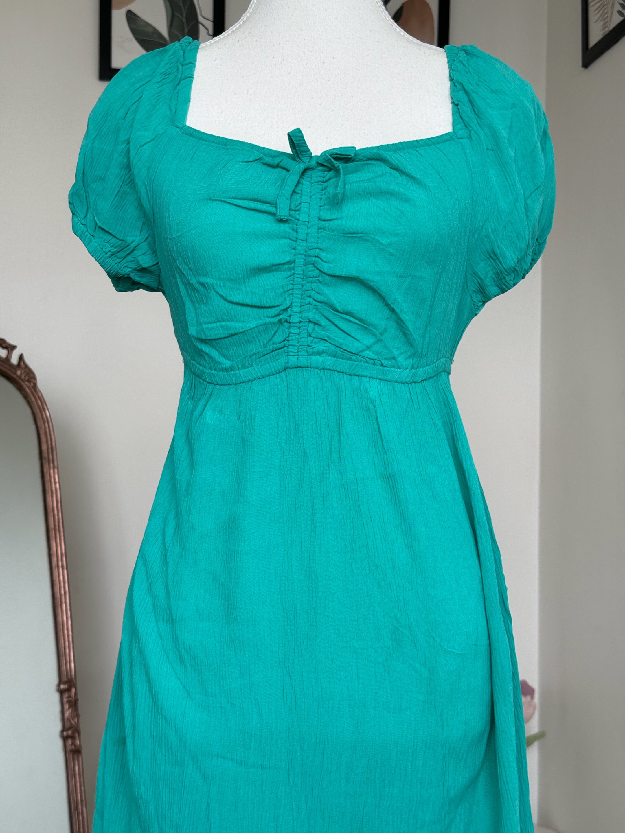 Teal Blue Puff Sleeve Dress