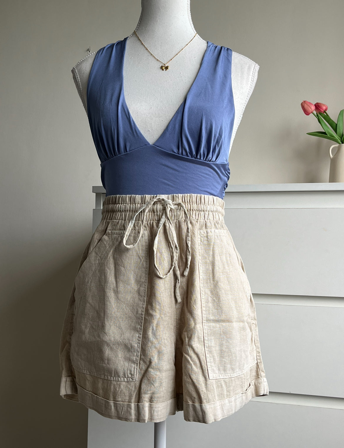 Beige Linen Bermuda Shorts - 30/32