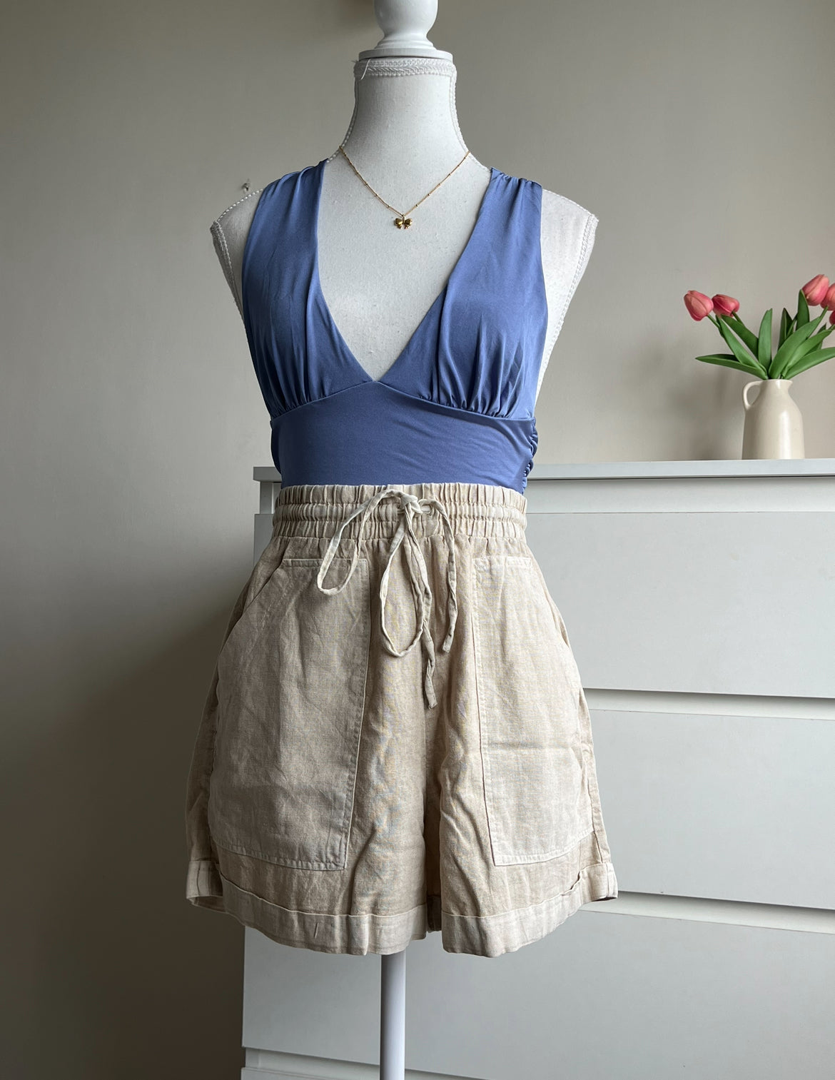 Beige Linen Bermuda Shorts - 30/32