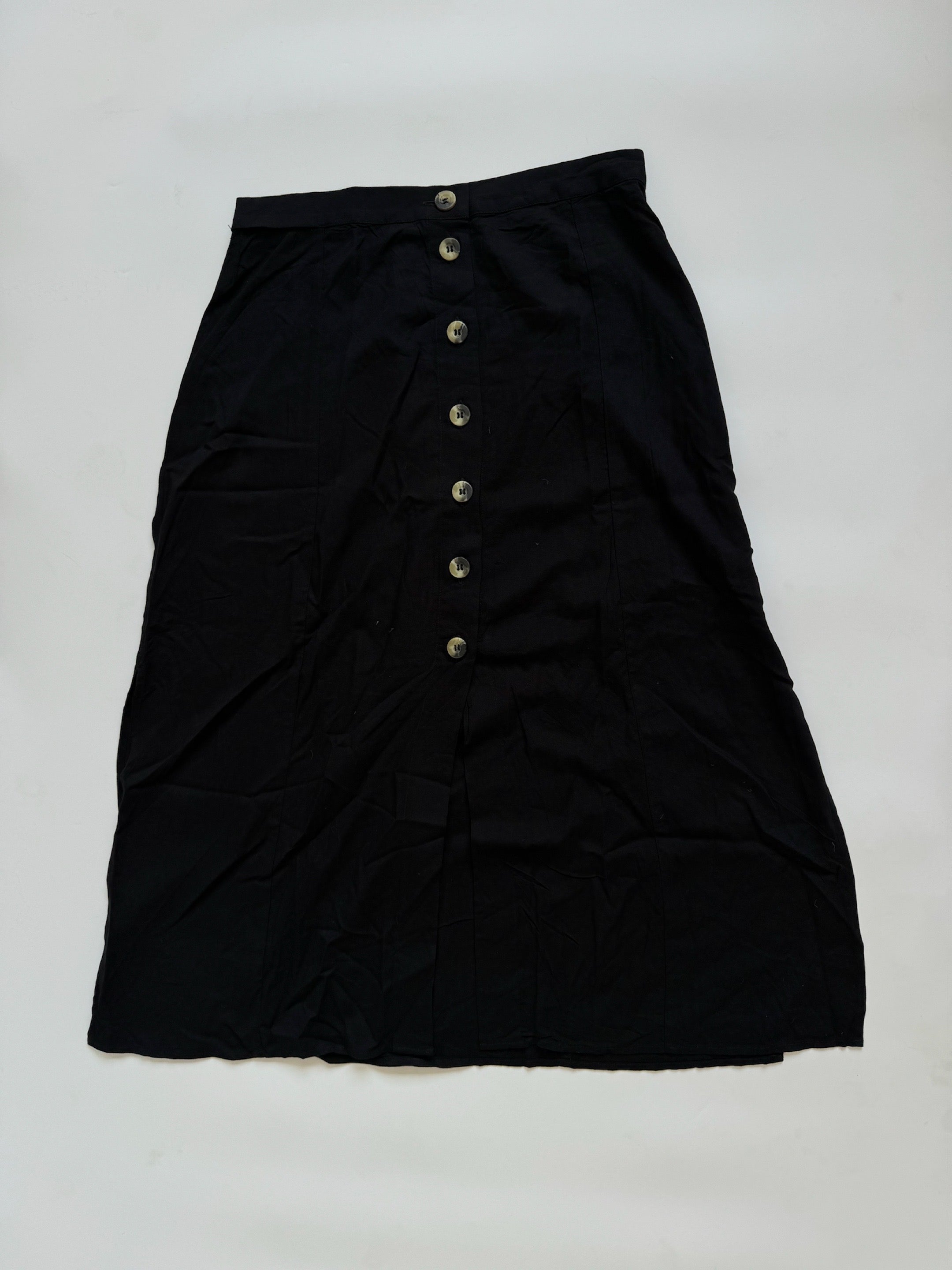 Black Button Midi Skirt - 29