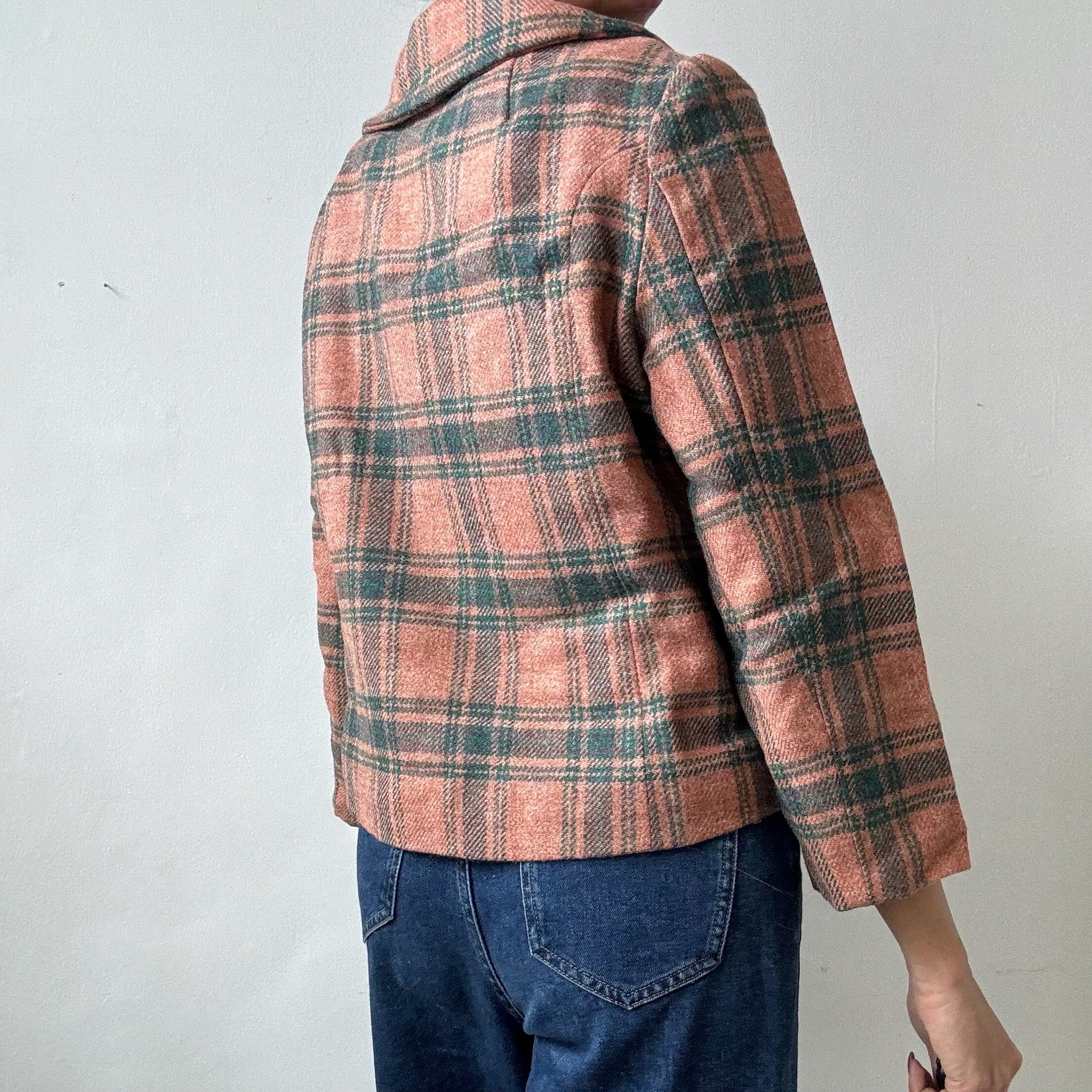 Tan-Green Plaid double breasted coat