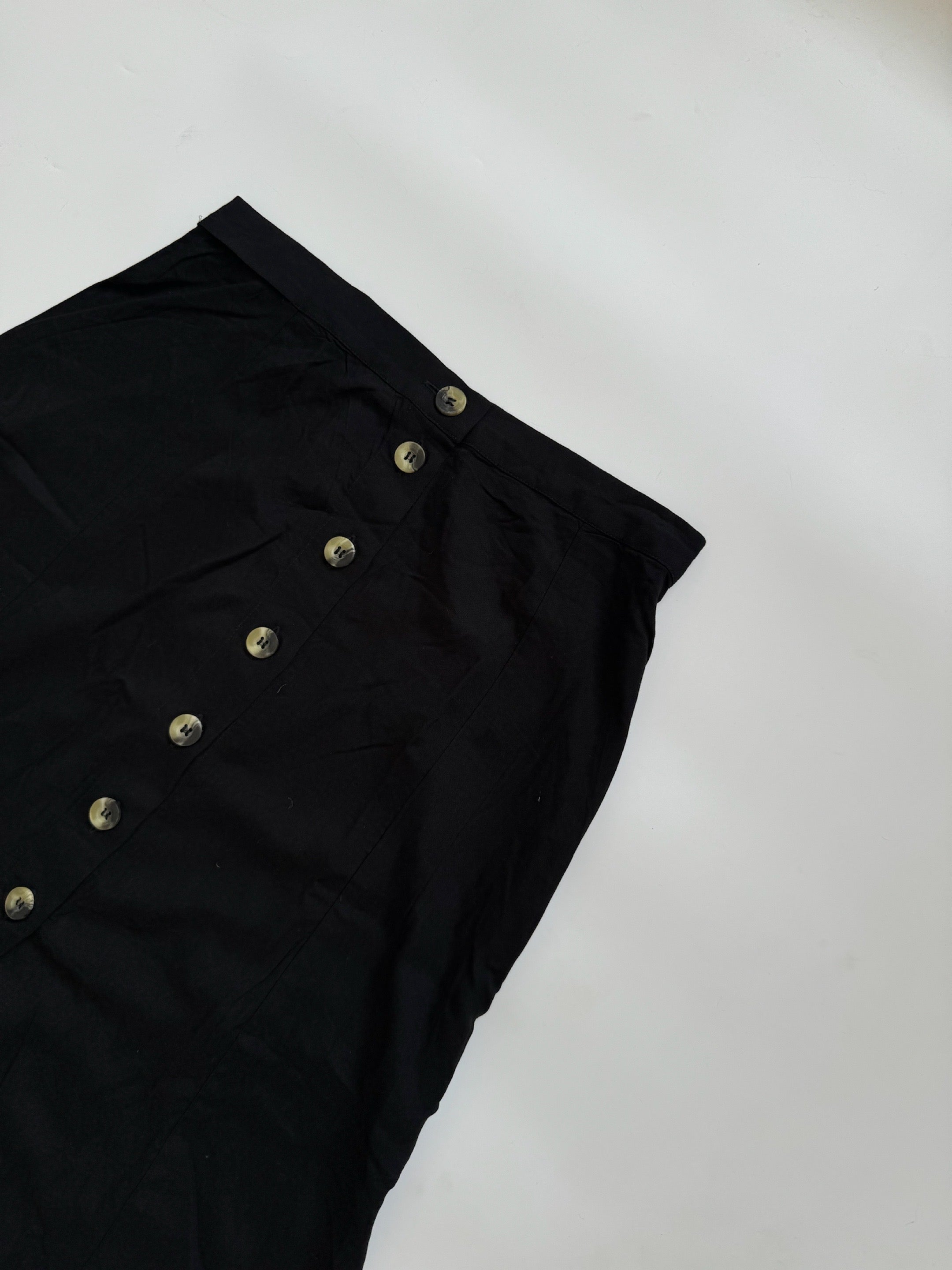 Black Button Midi Skirt - 29