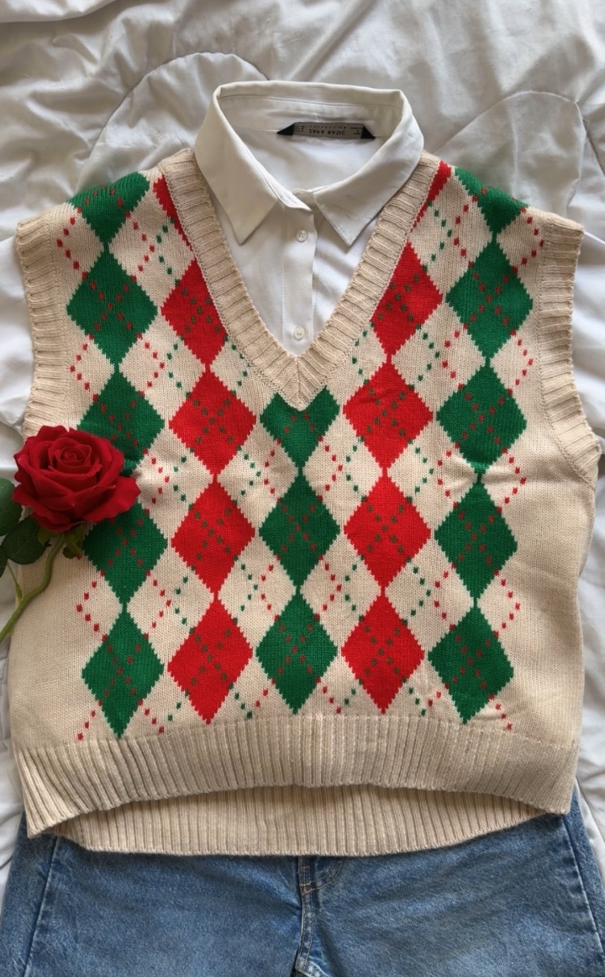 Red-Green Argyle Sweater Vest