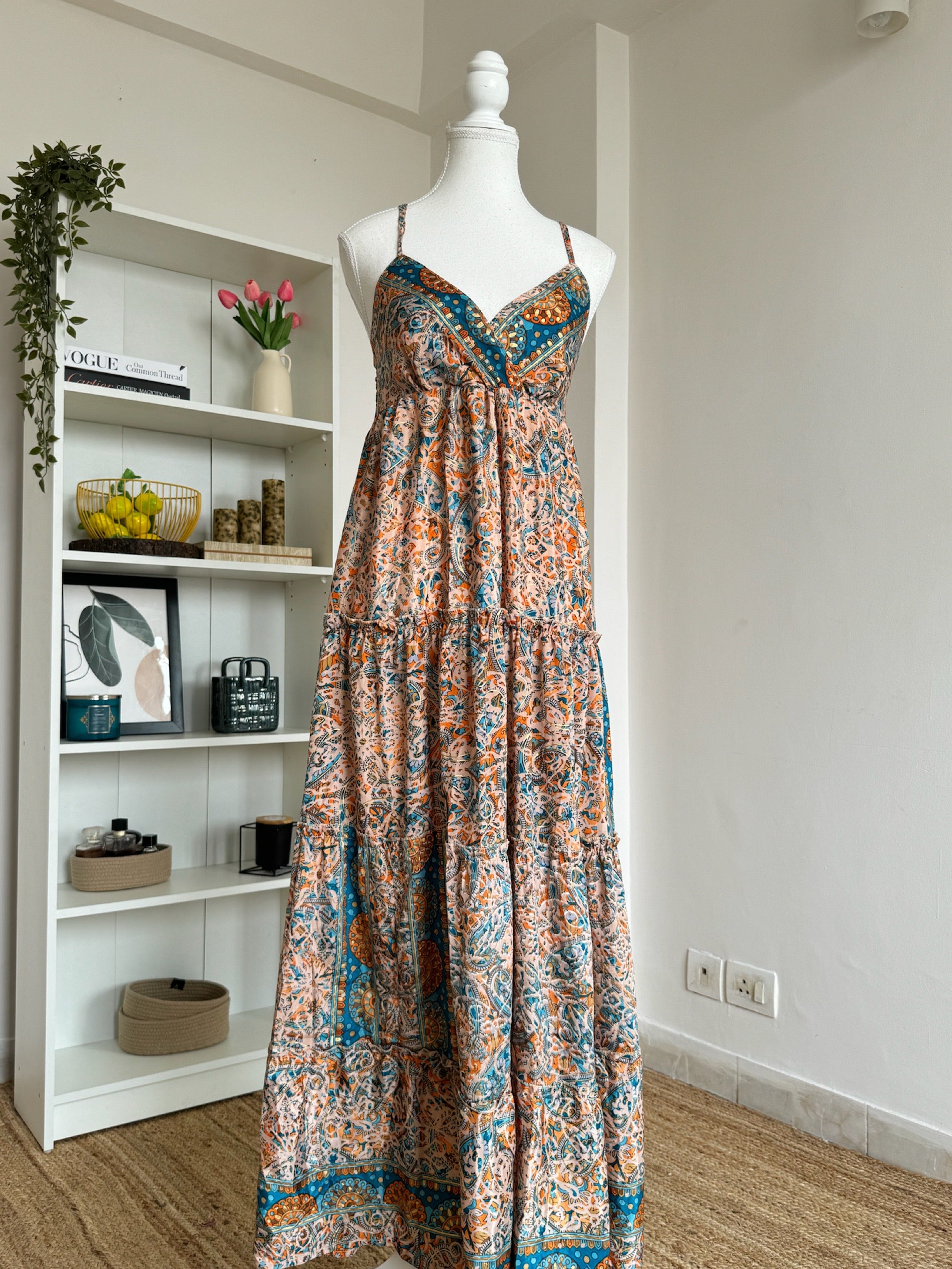 Orange-Blue Long Boho Dress