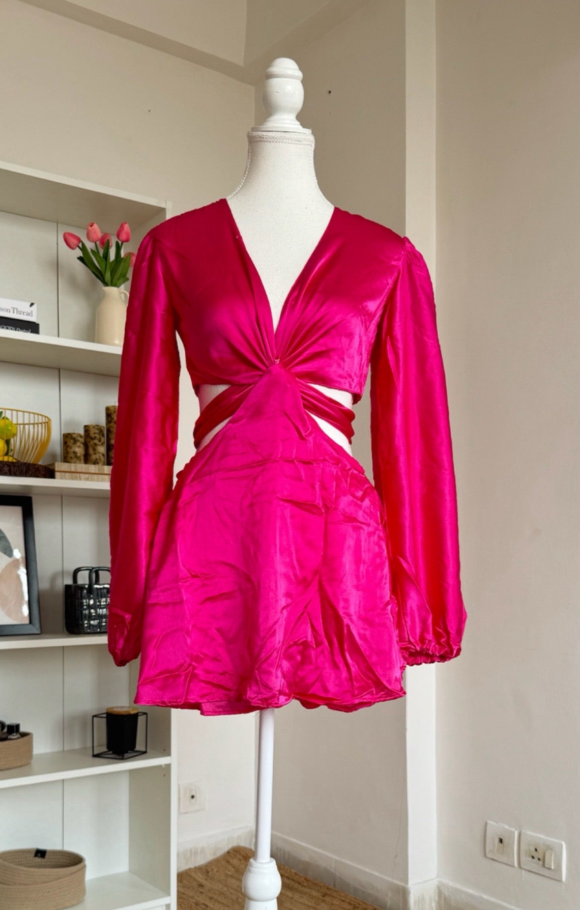 Hot Pink Satin Romper Dress