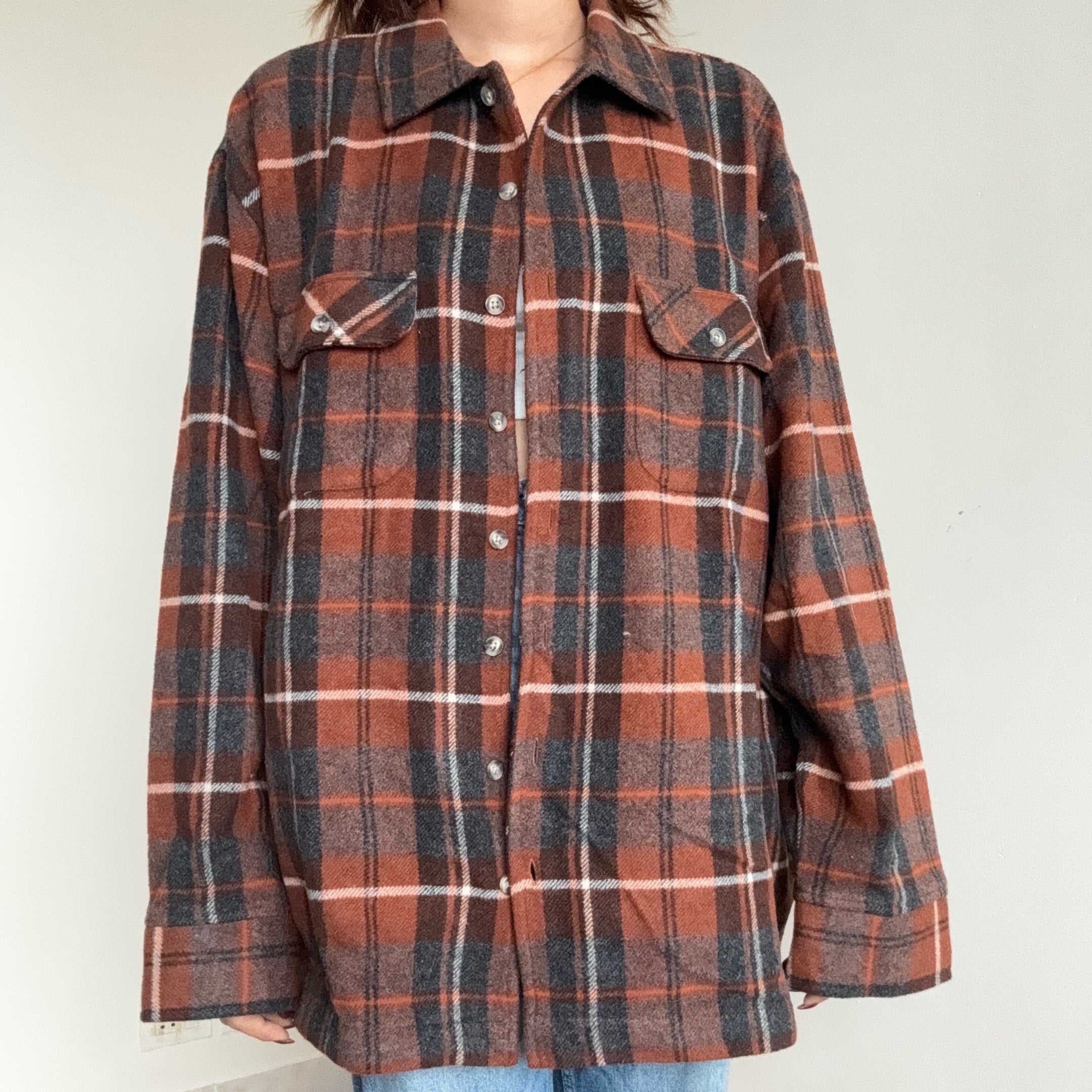 Brown Checkered Woollen Shacket - H