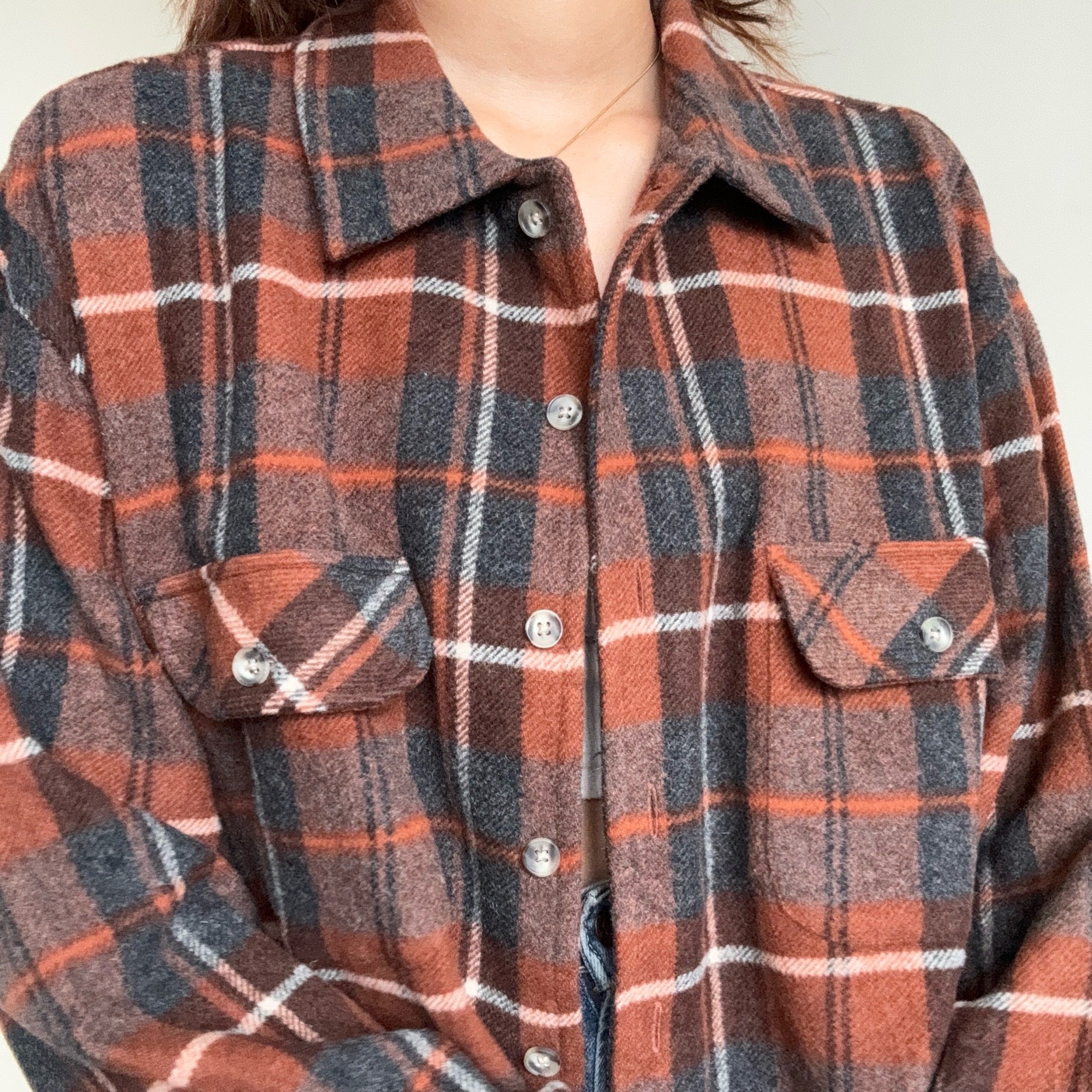 Brown Checkered Woollen Shacket - H