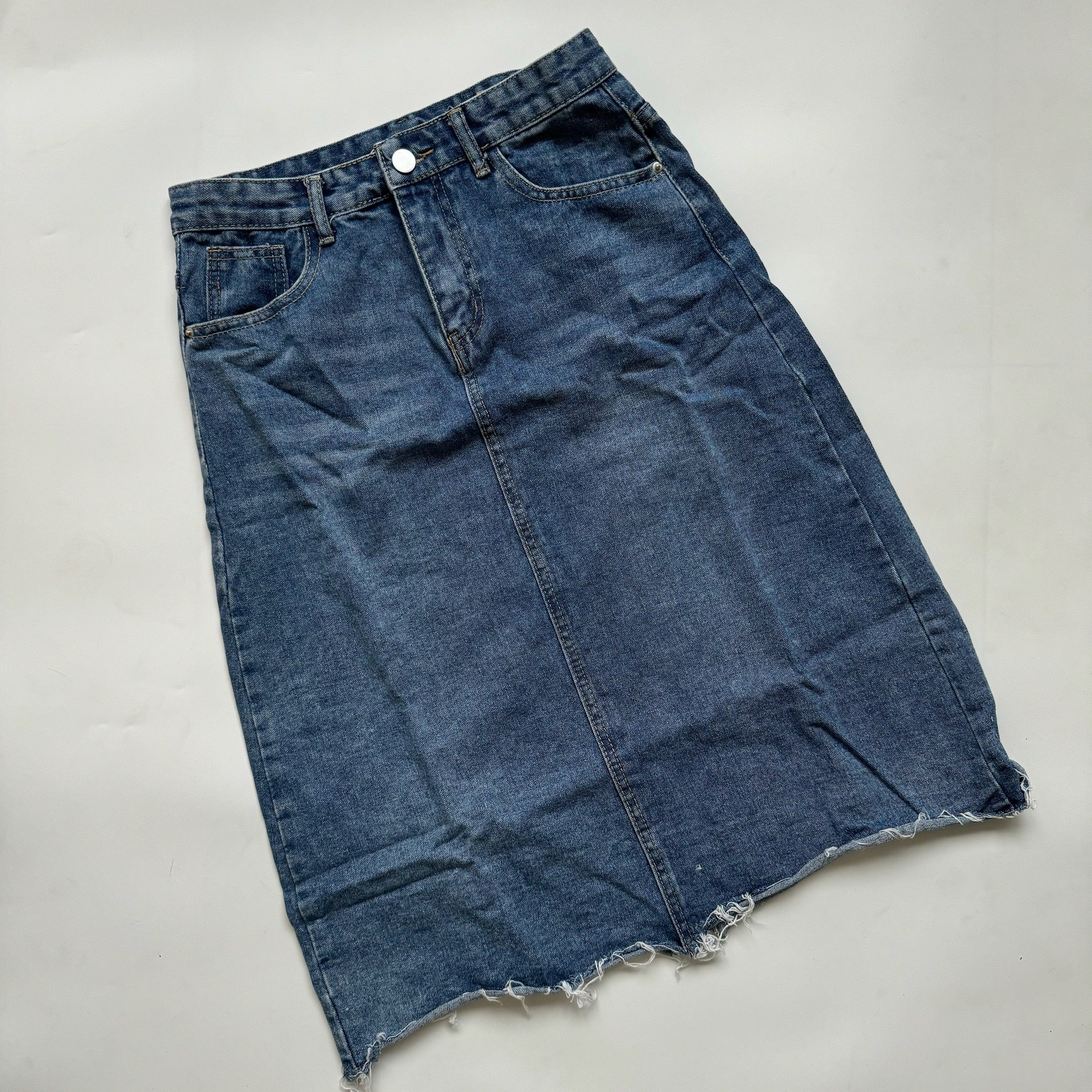 Medium Wash Long Denim Skirt - 28