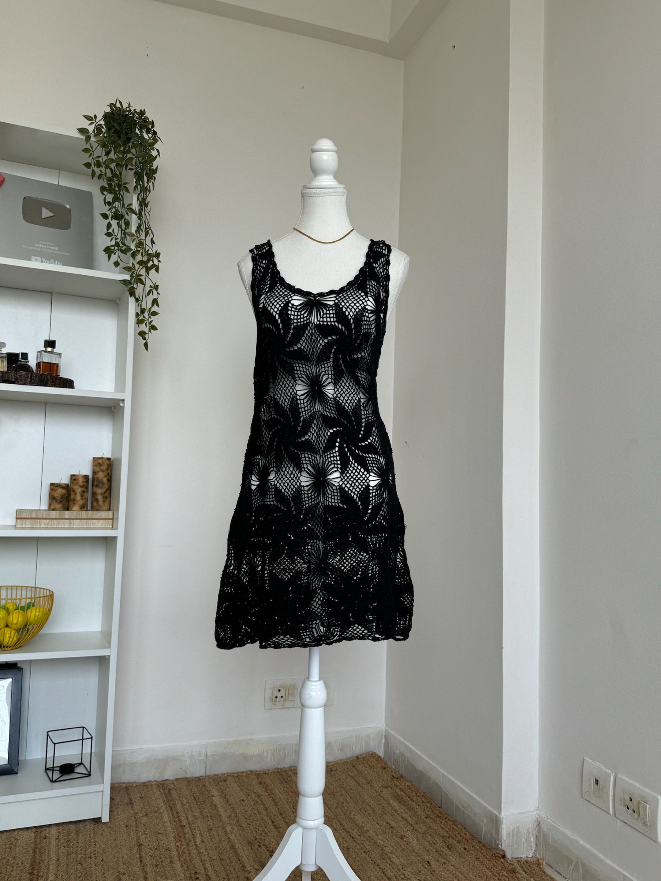 Black sheer Crochet Dress