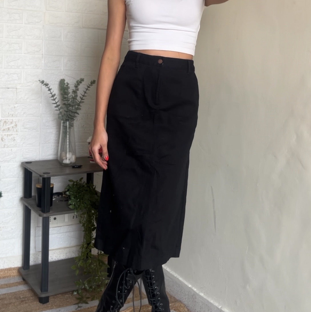 Black Long Denim Skirt - 24/25"