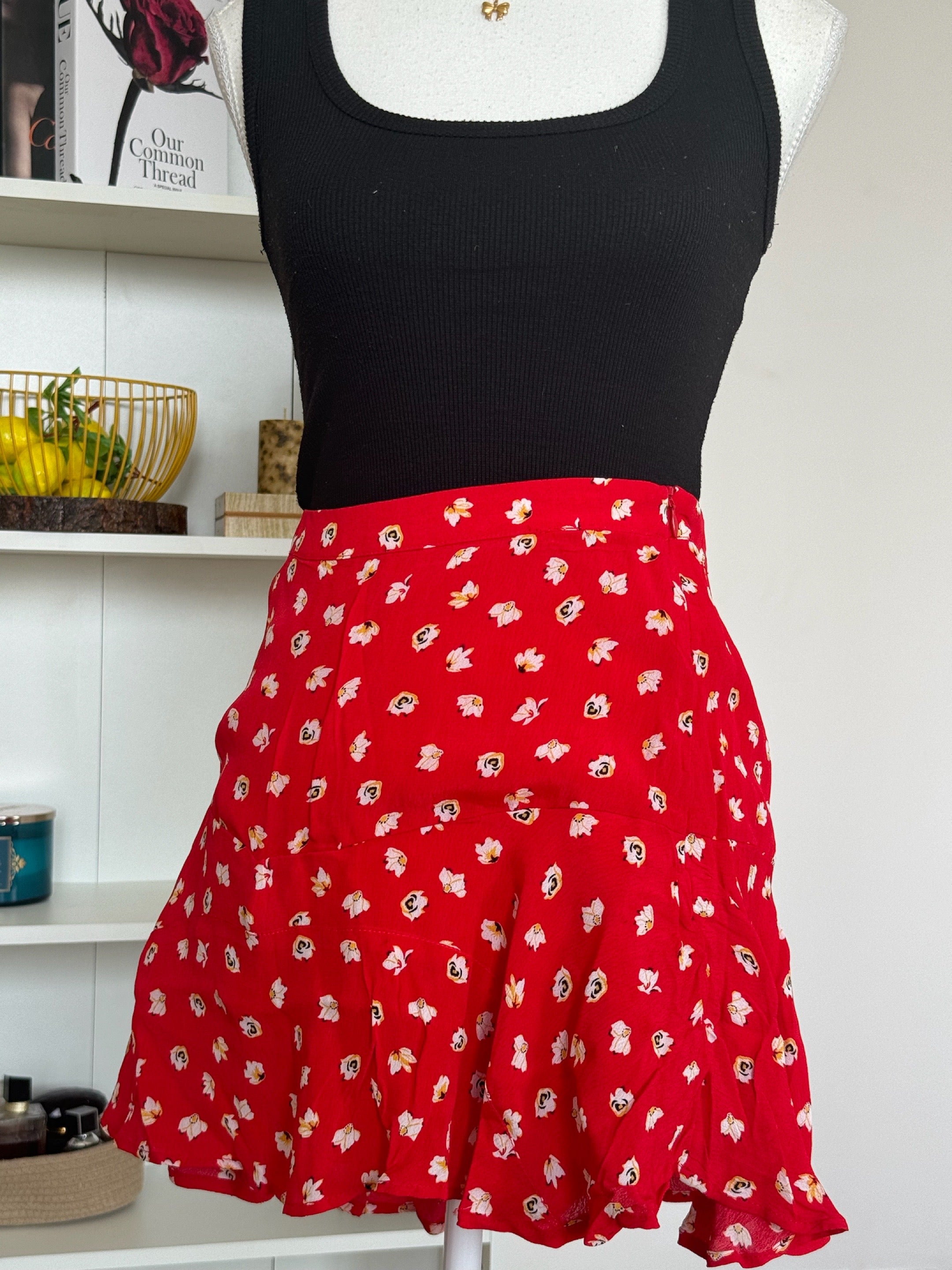 Red Printed Mini Skirt - 28