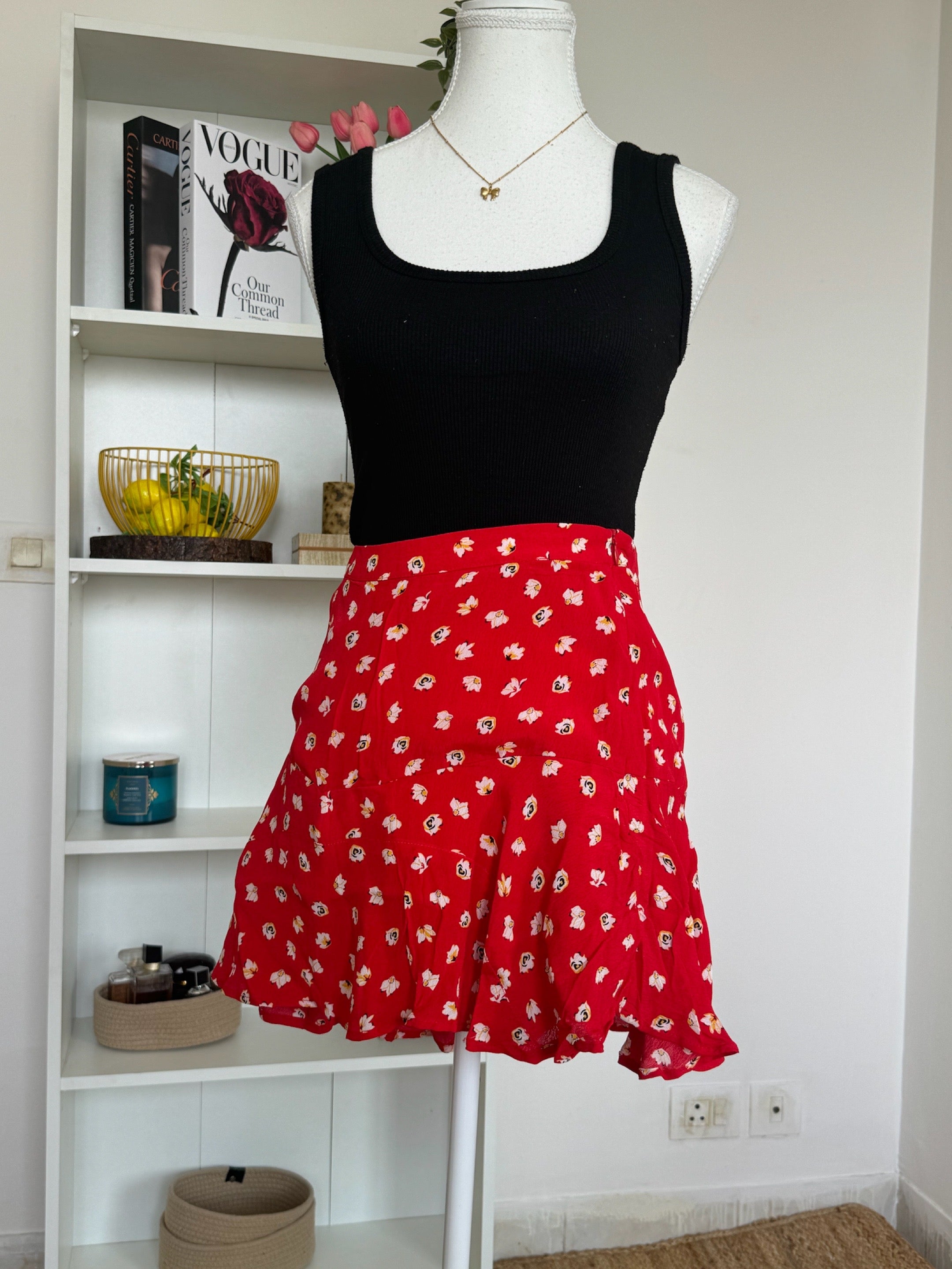 Red Printed Mini Skirt - 28