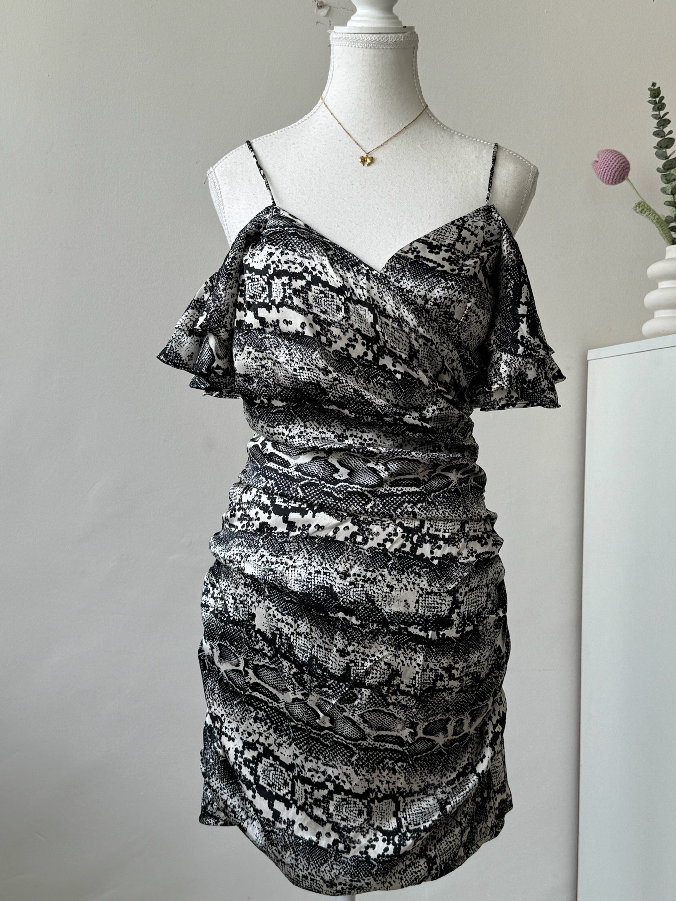 Snake Skin Printed Off-Shoulder Dress