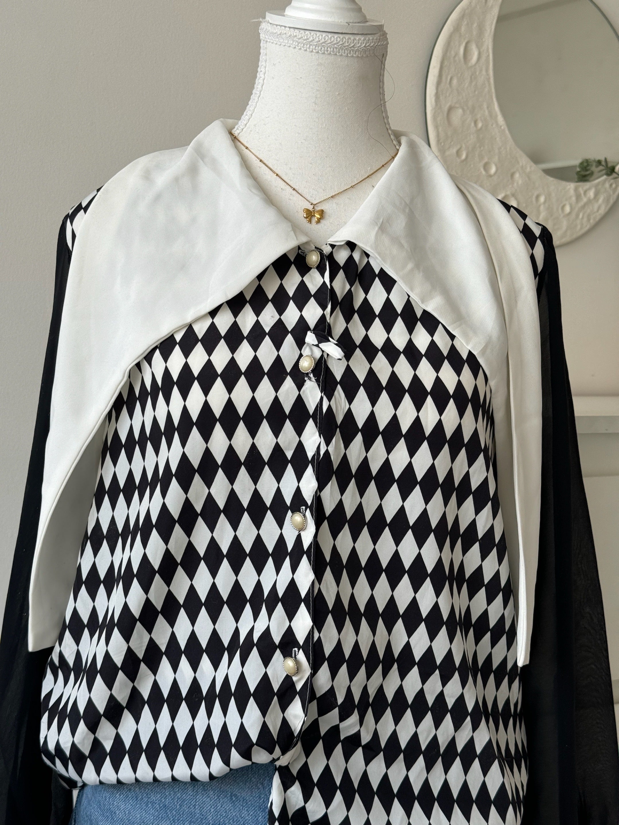 White Argyle Printed Shirt