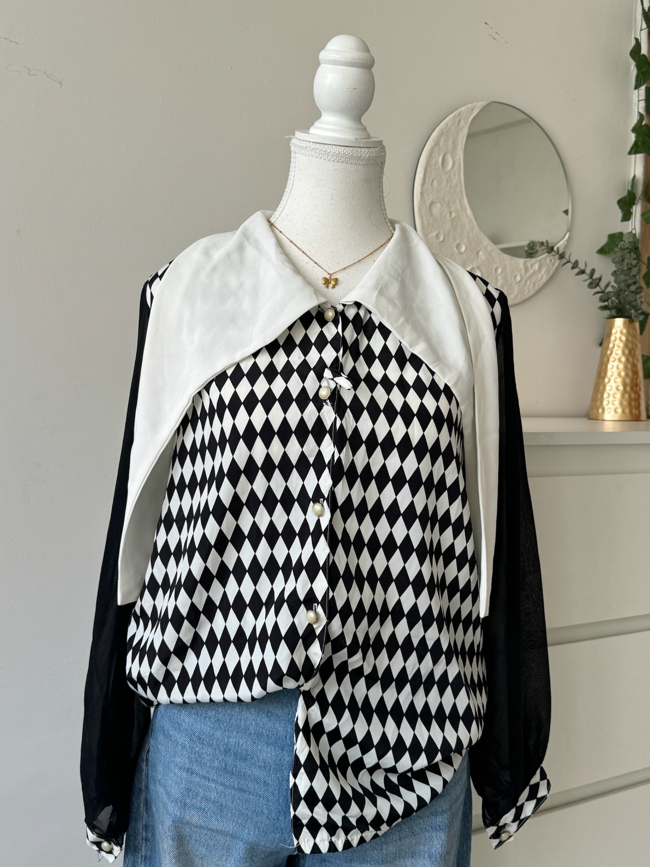 White Argyle Printed Shirt