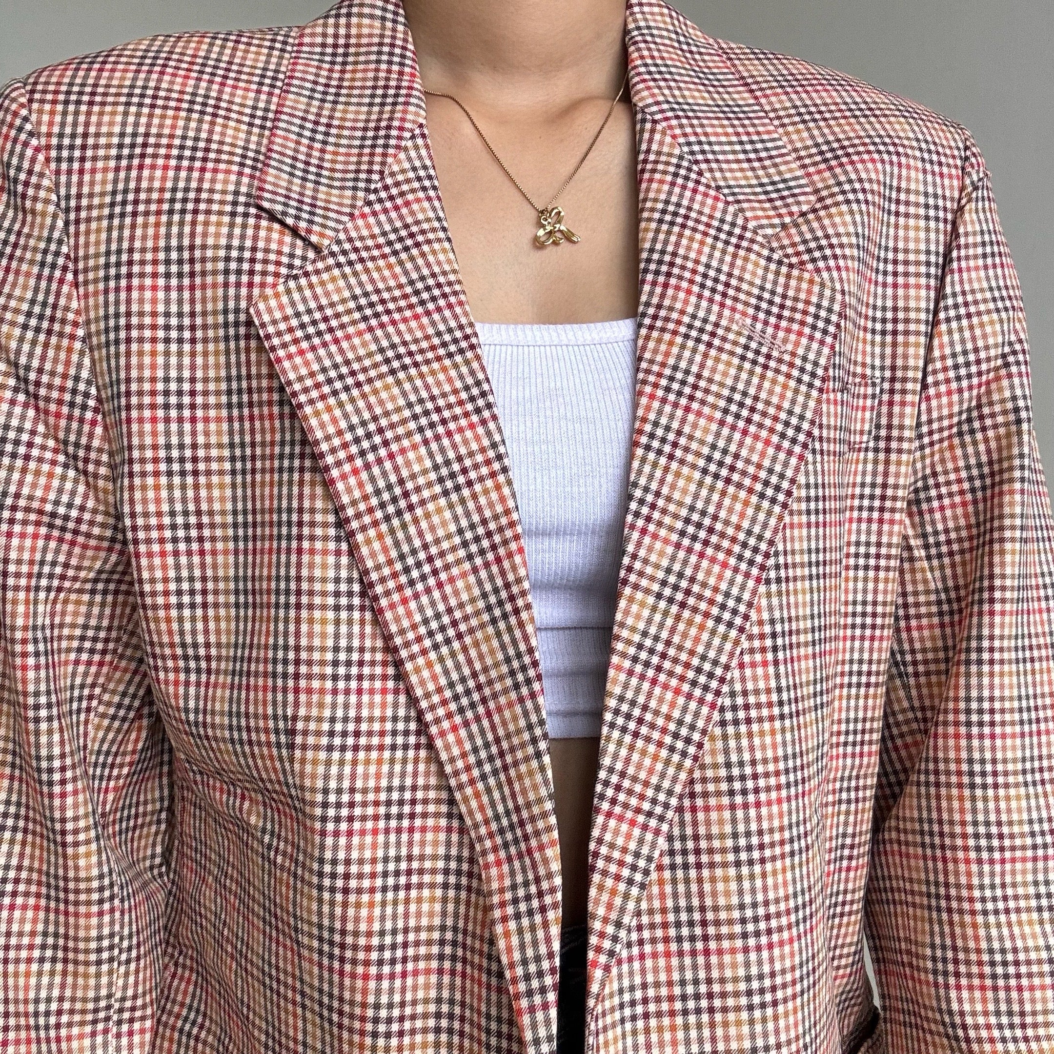 Peach Checkered Blazer - vg