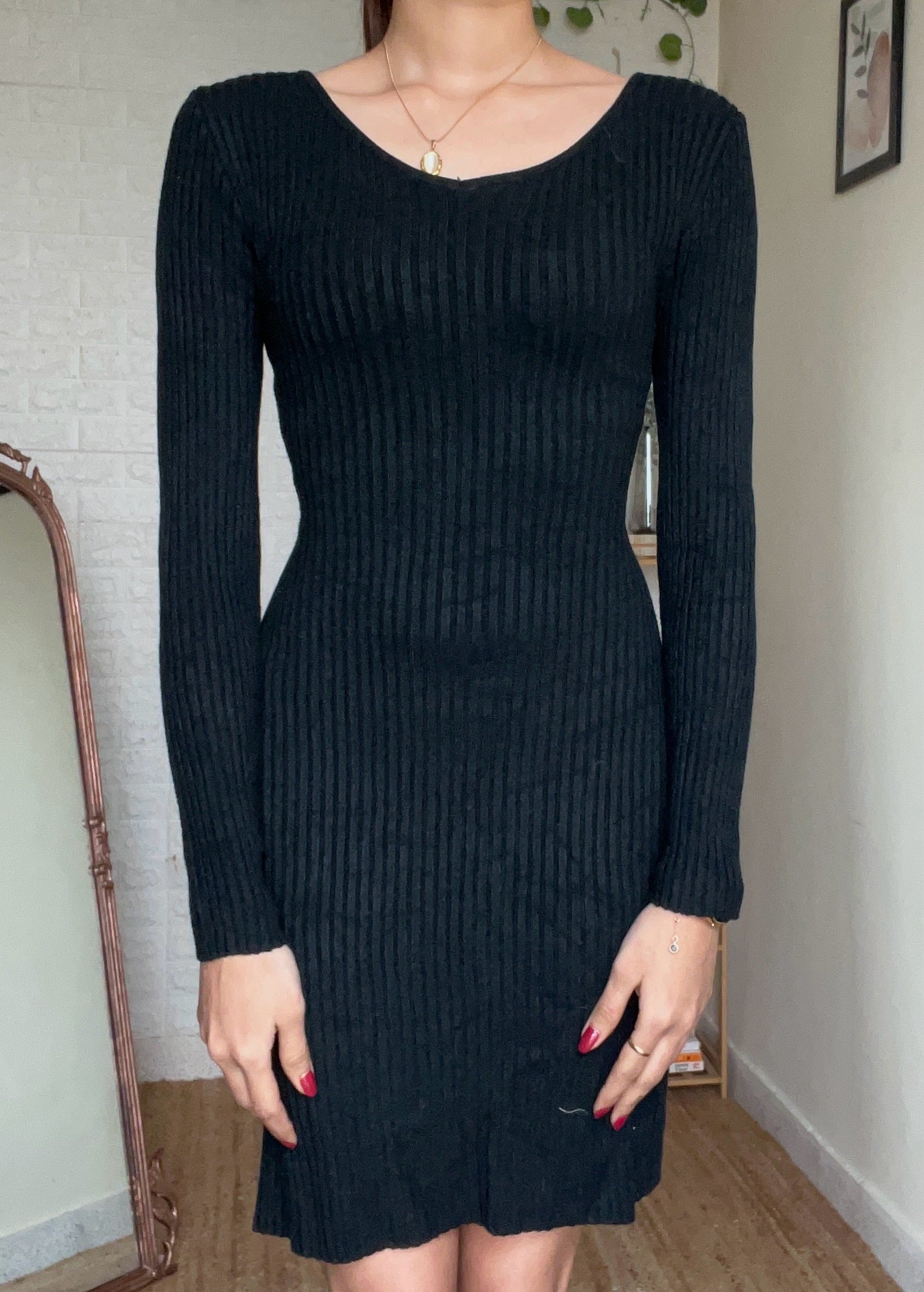 Black Ribbed Bodycon Dress 07