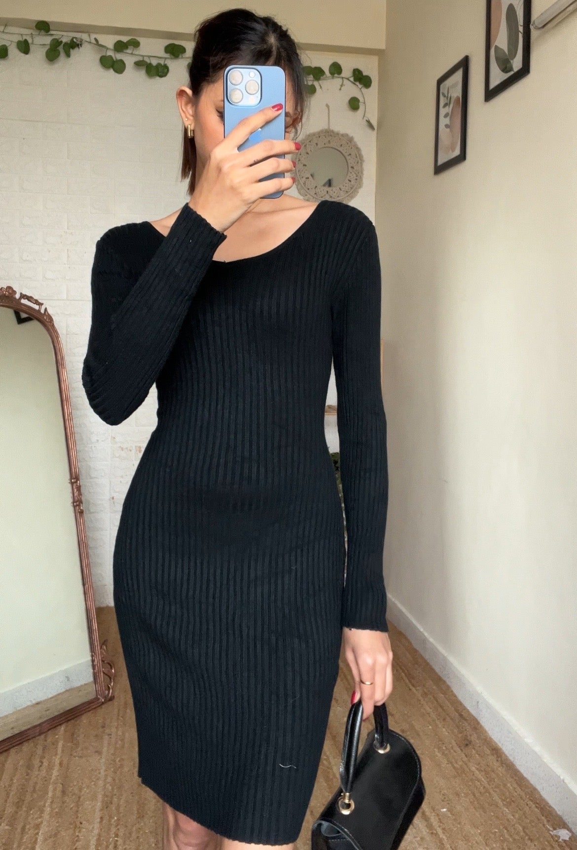 Black Ribbed Bodycon Dress 07