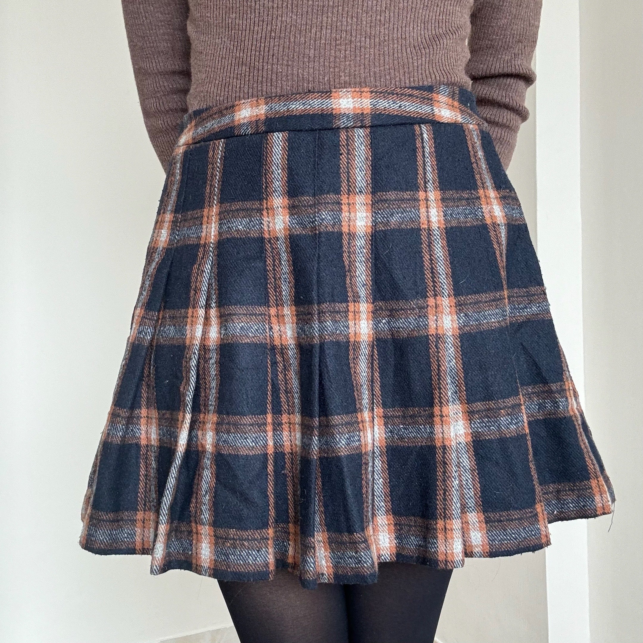 Navy Plaid Pleated Skirt -  28