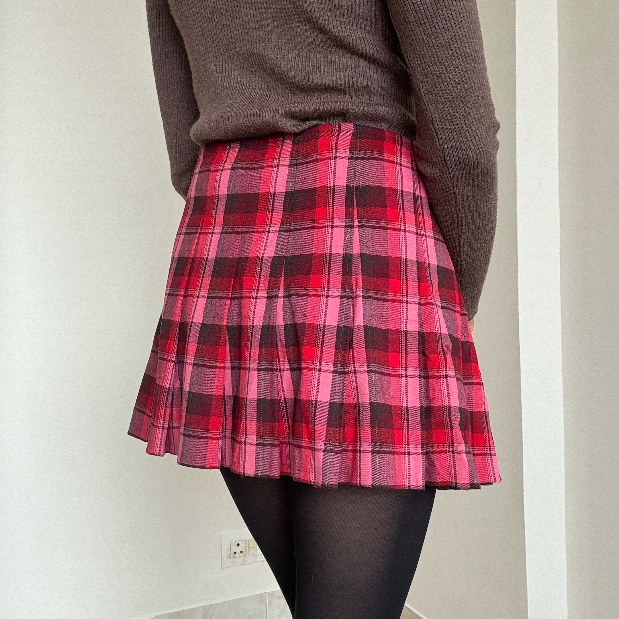 Red Plaid Pleated Skirt - 29/30