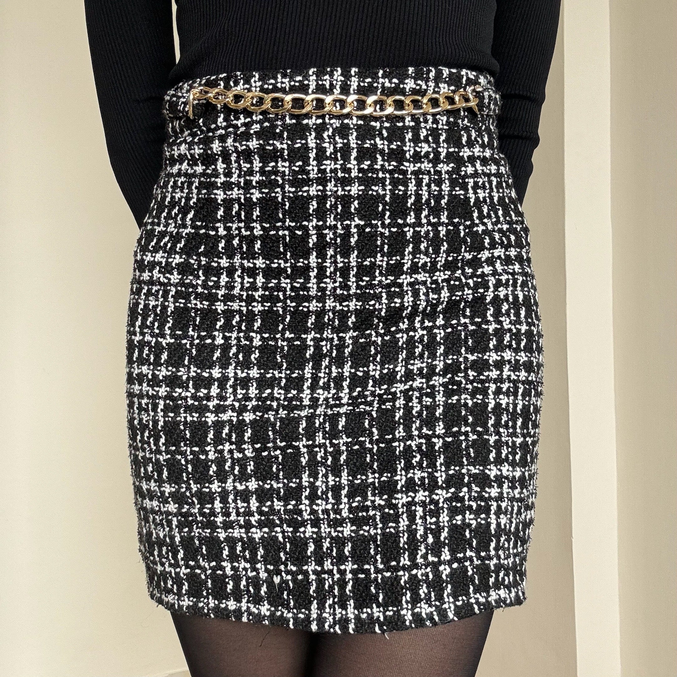 Black Tweed Chain Skirt - 24/25