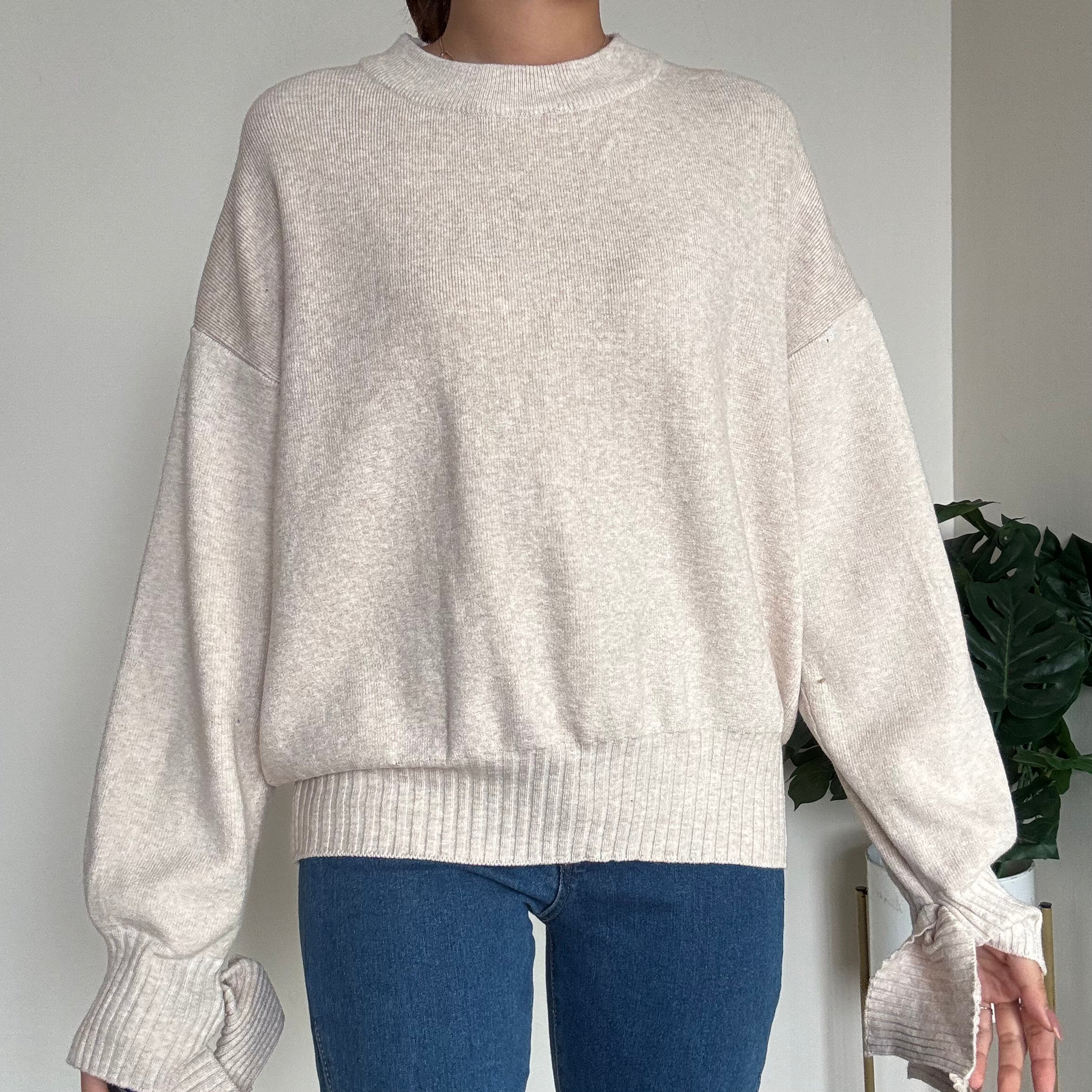 Beige Crew Neck Oversized Sweater