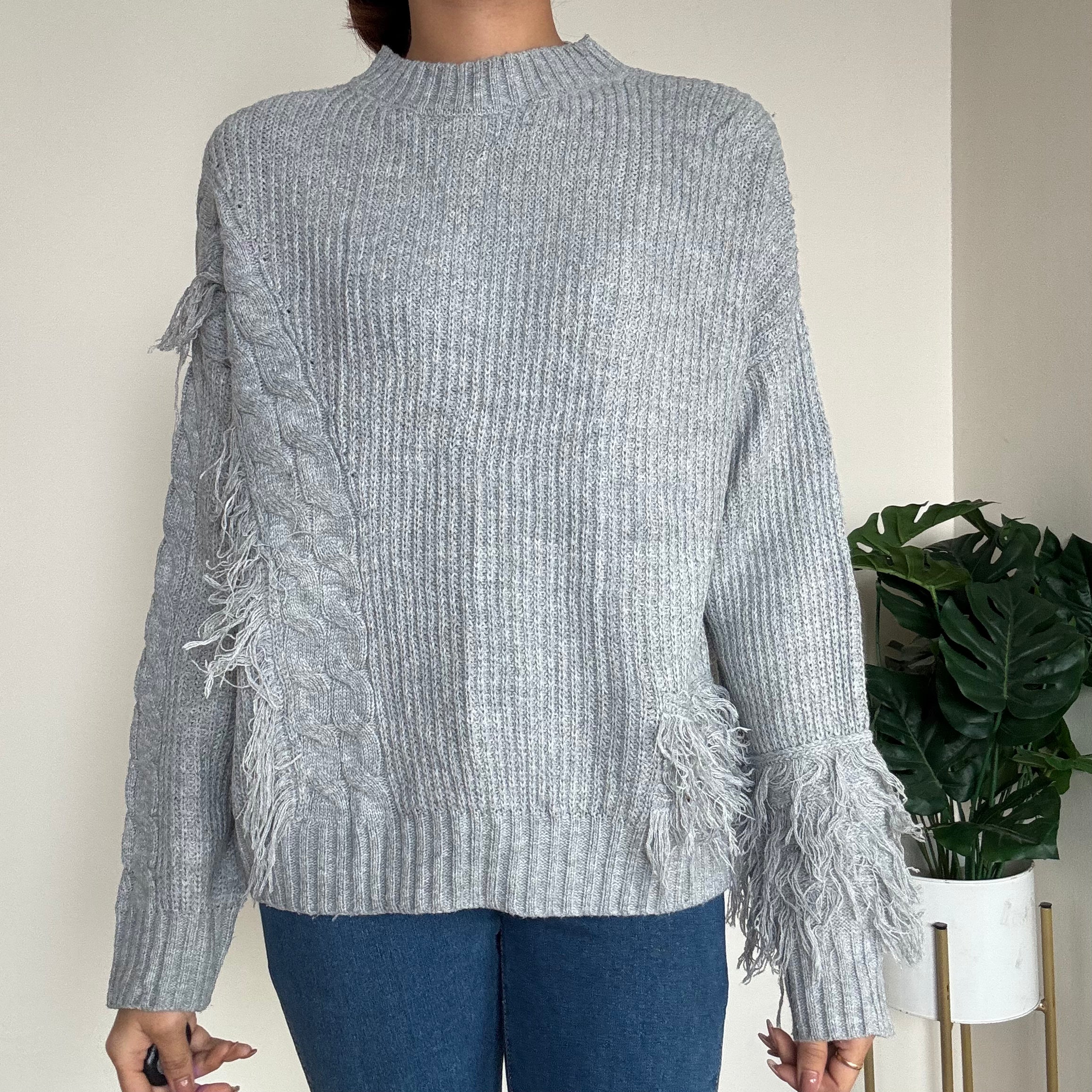 Grey Fringed Sweater