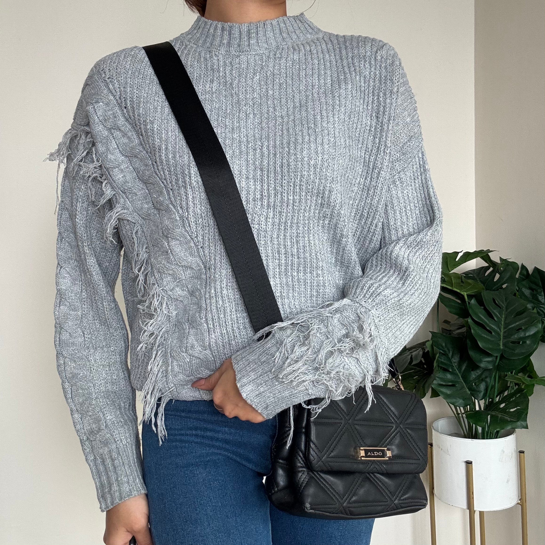 Grey Fringed Sweater