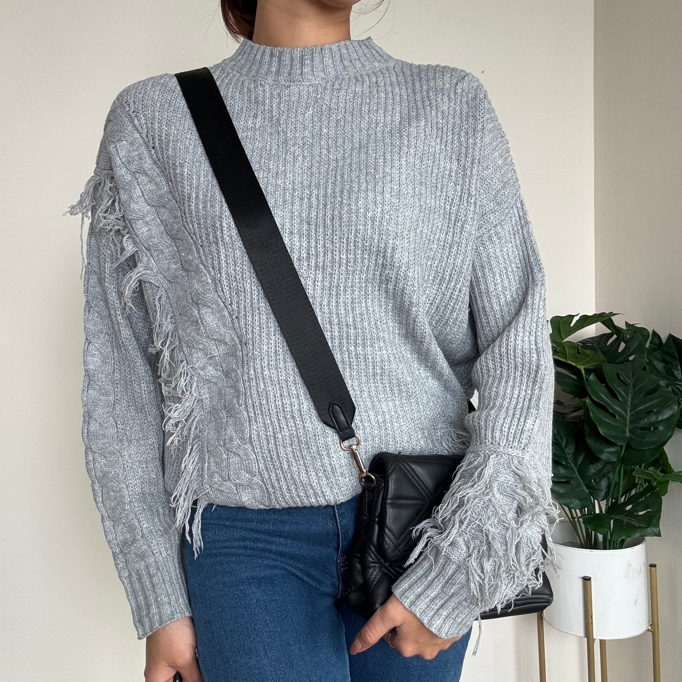 Grey Fringed Sweater