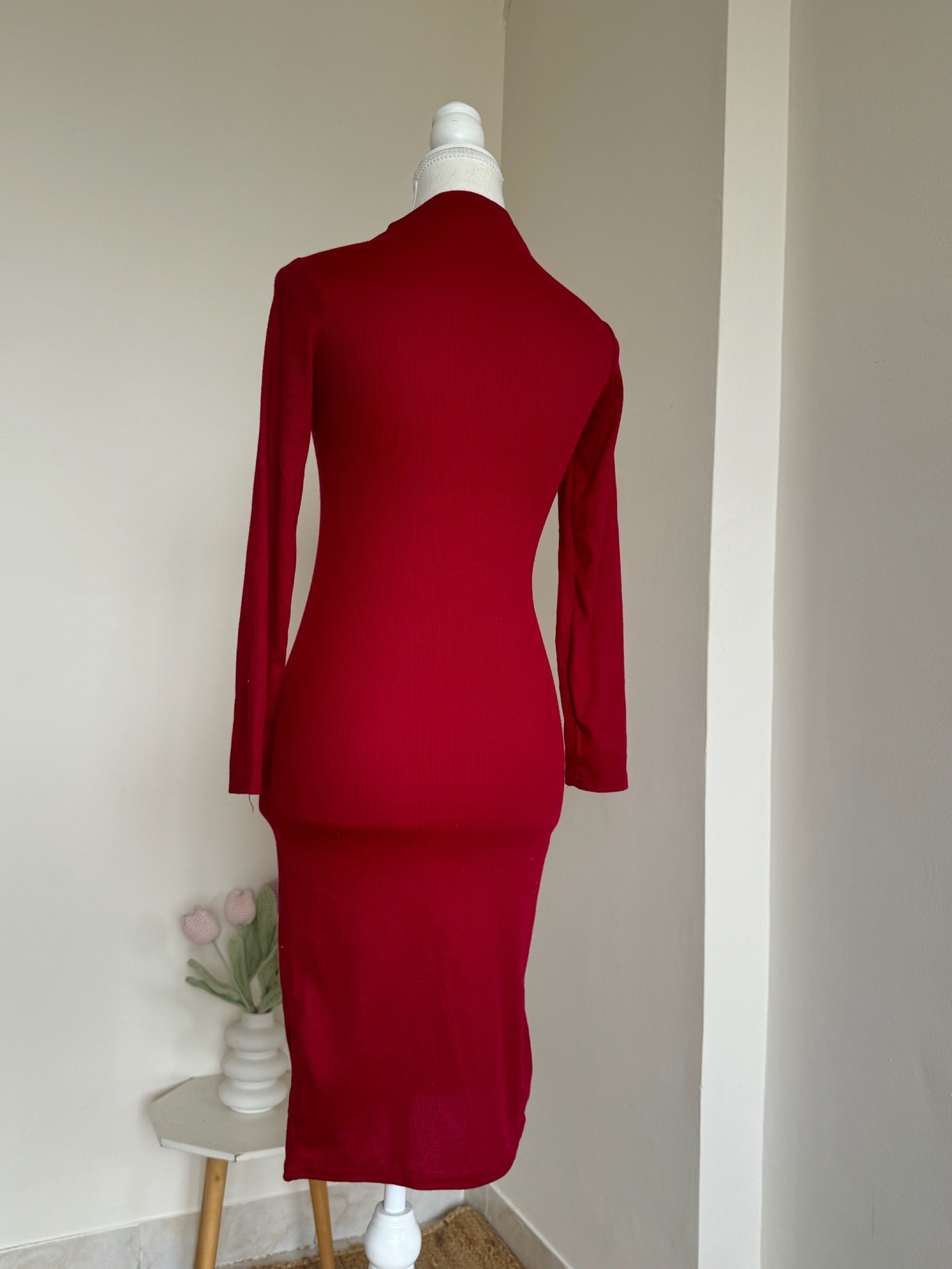 Red Mockneck Bodycon Dress