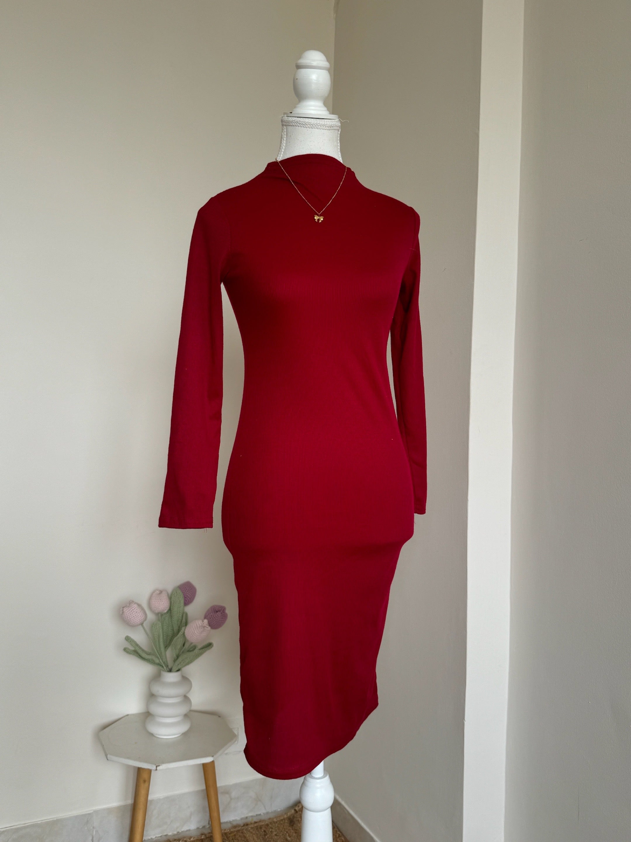 Red Mockneck Bodycon Dress