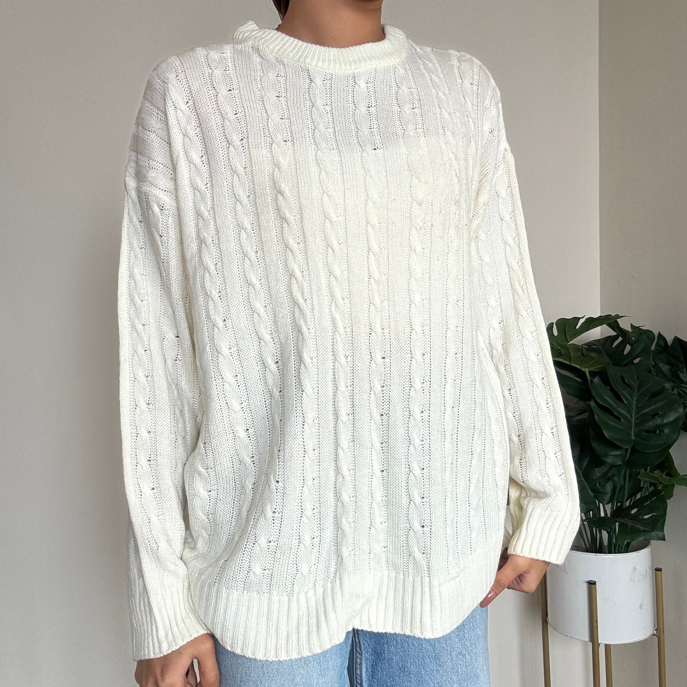 White Crochet Knit Sweater