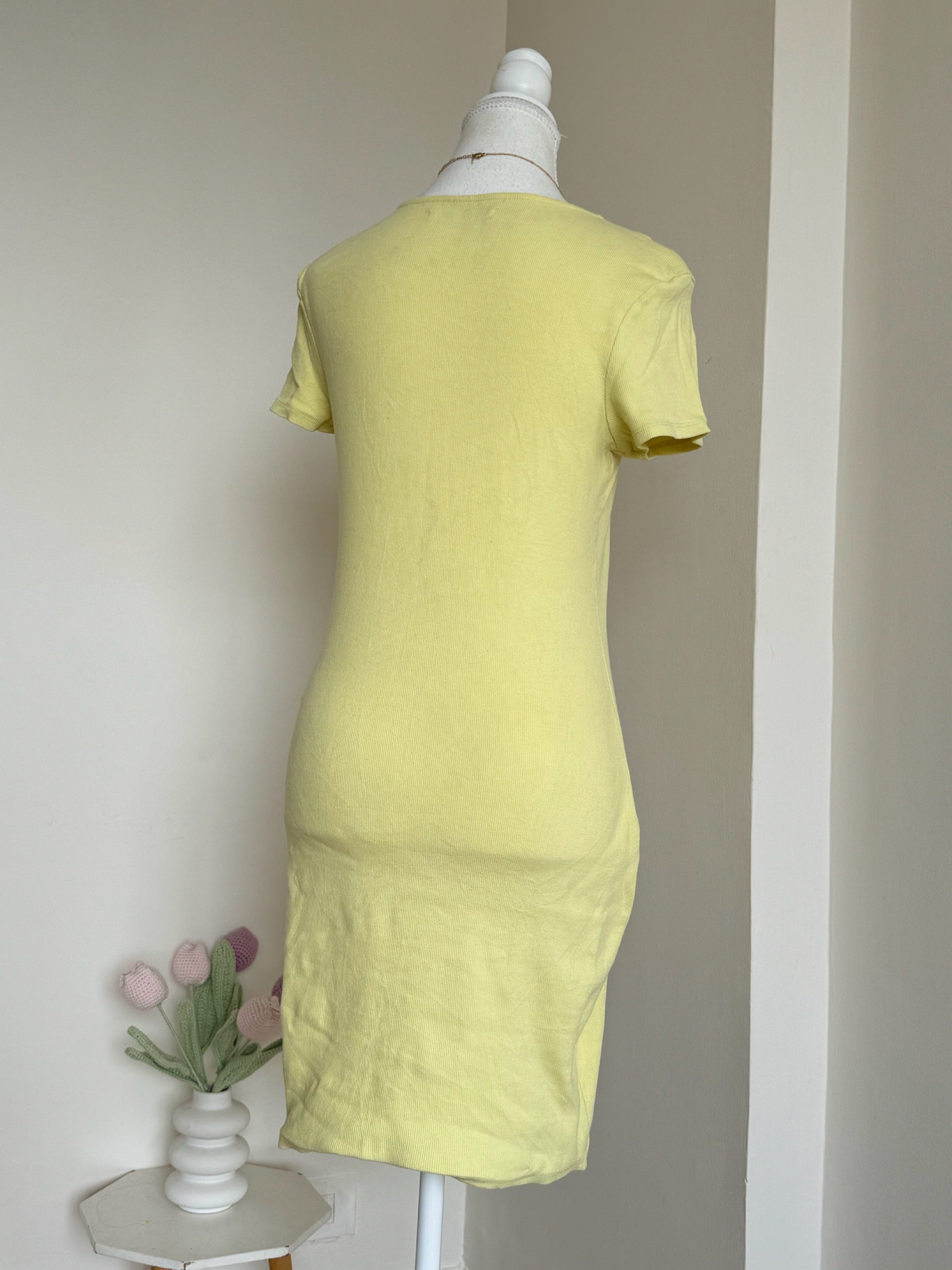 Yellow Ribbed Bodycon Dress - 11