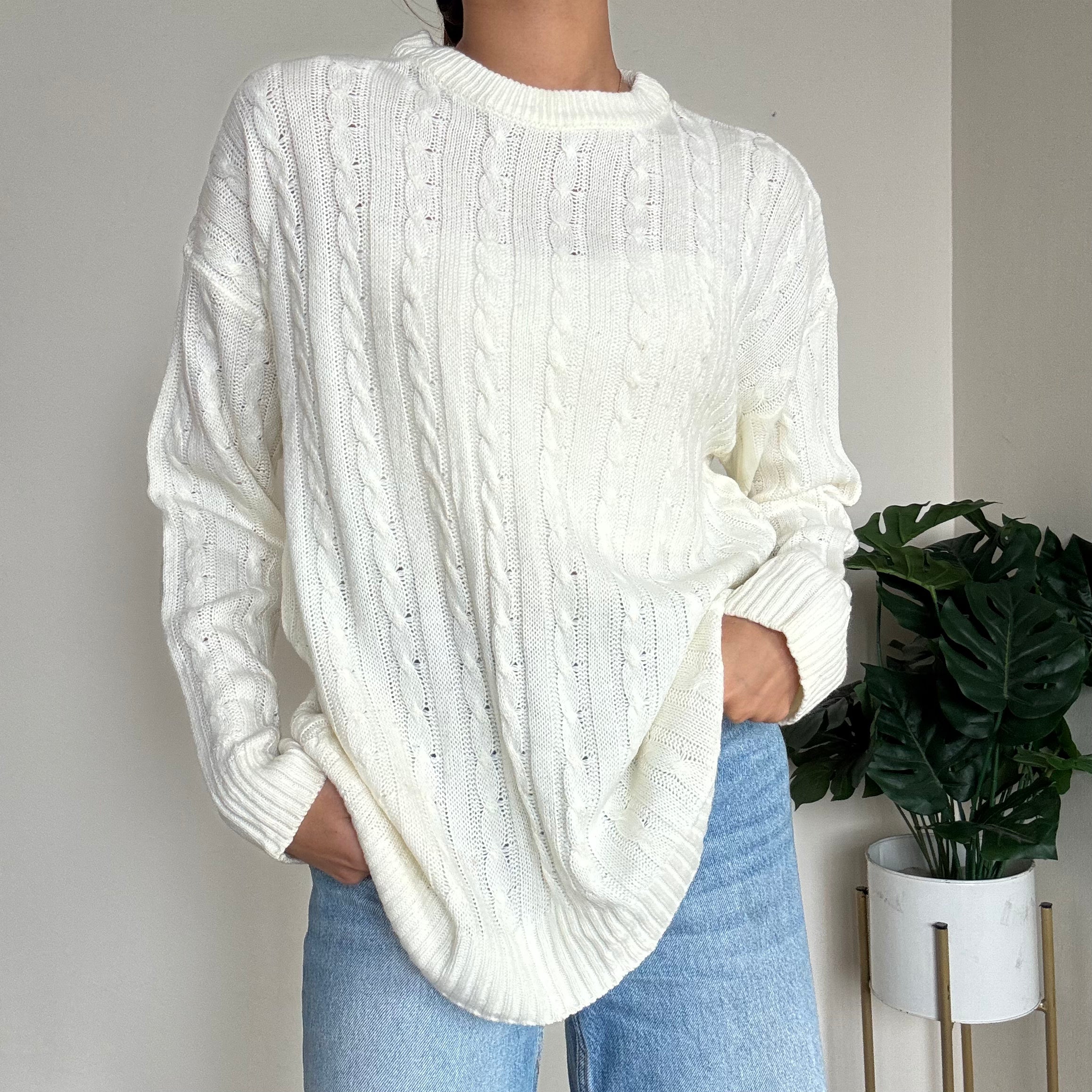 White Crochet Knit Sweater