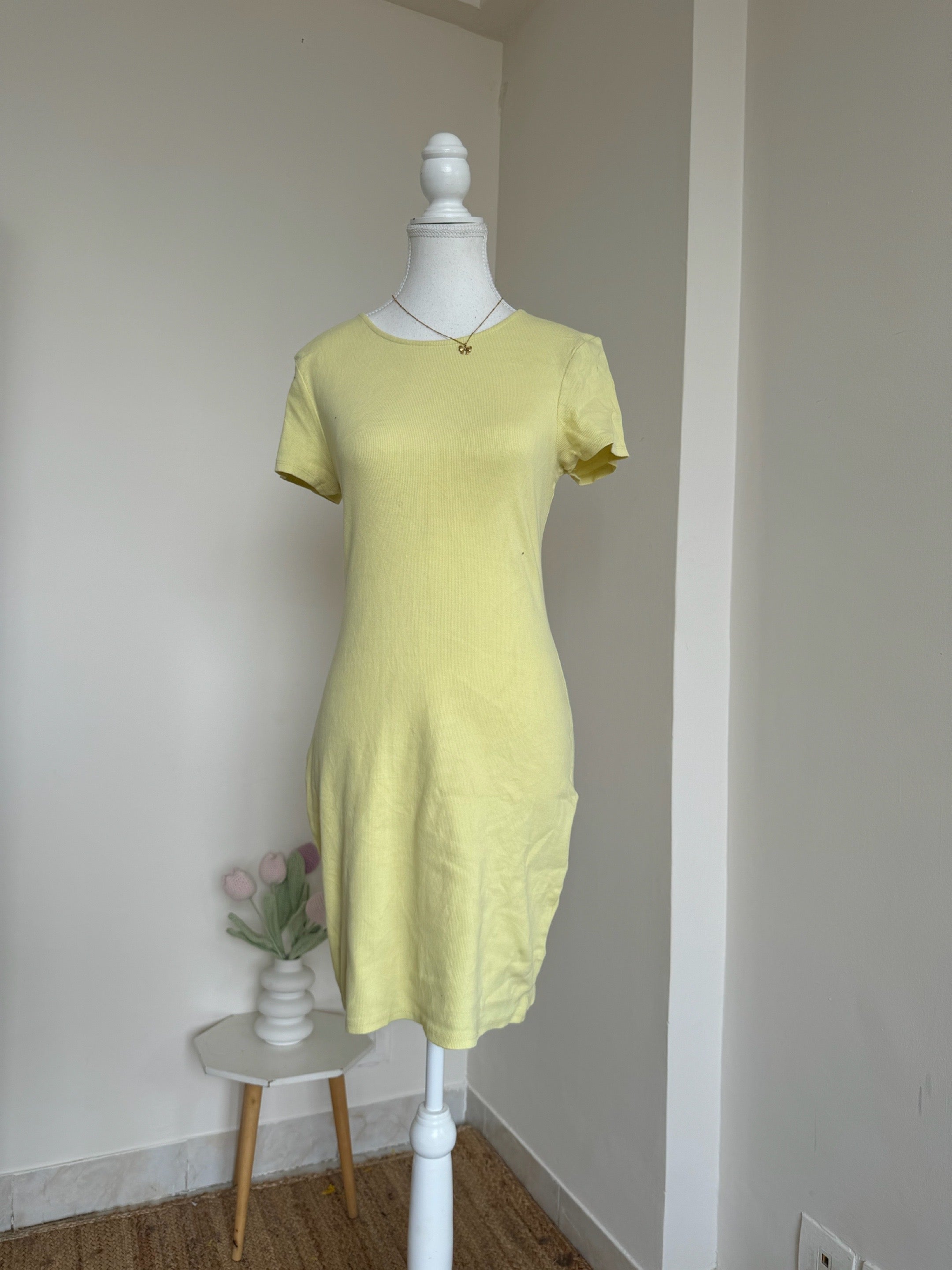 Yellow Ribbed Bodycon Dress - 11