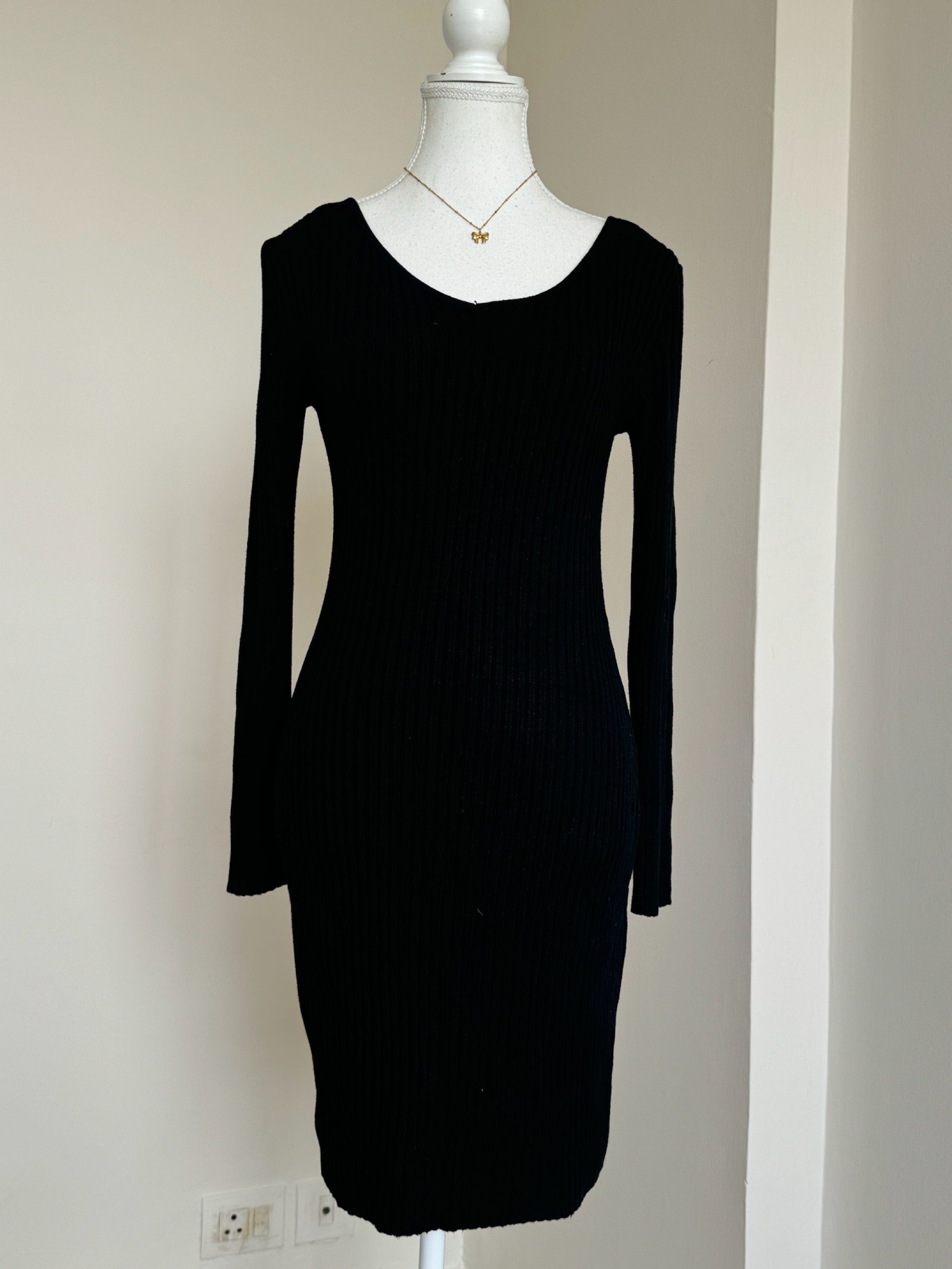 Black Ribbed Bodycon Dress - 14